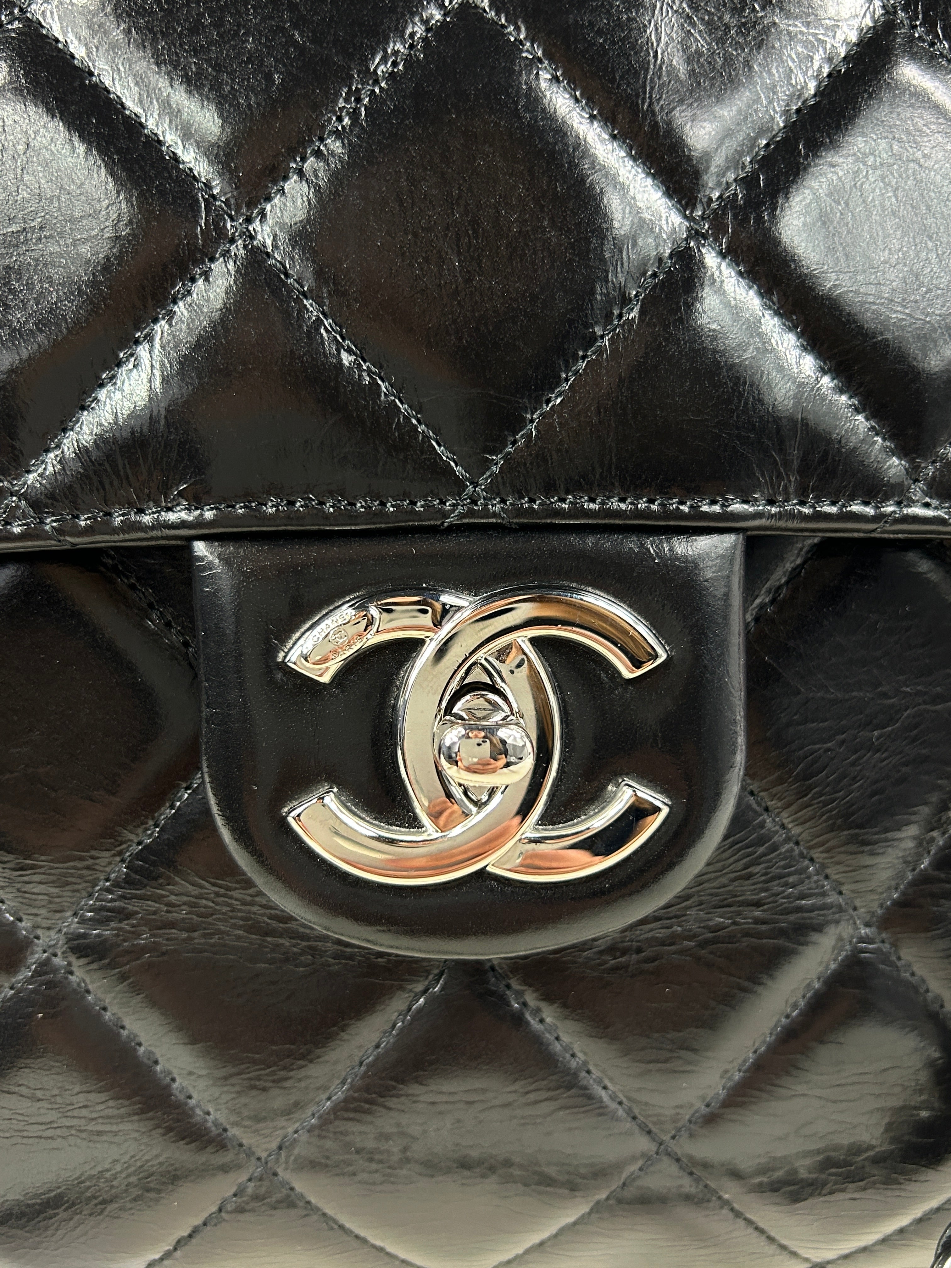 Black Quilted Glazed Calfskin Leather Supermarket Large CC Delivery Tote W/SHW