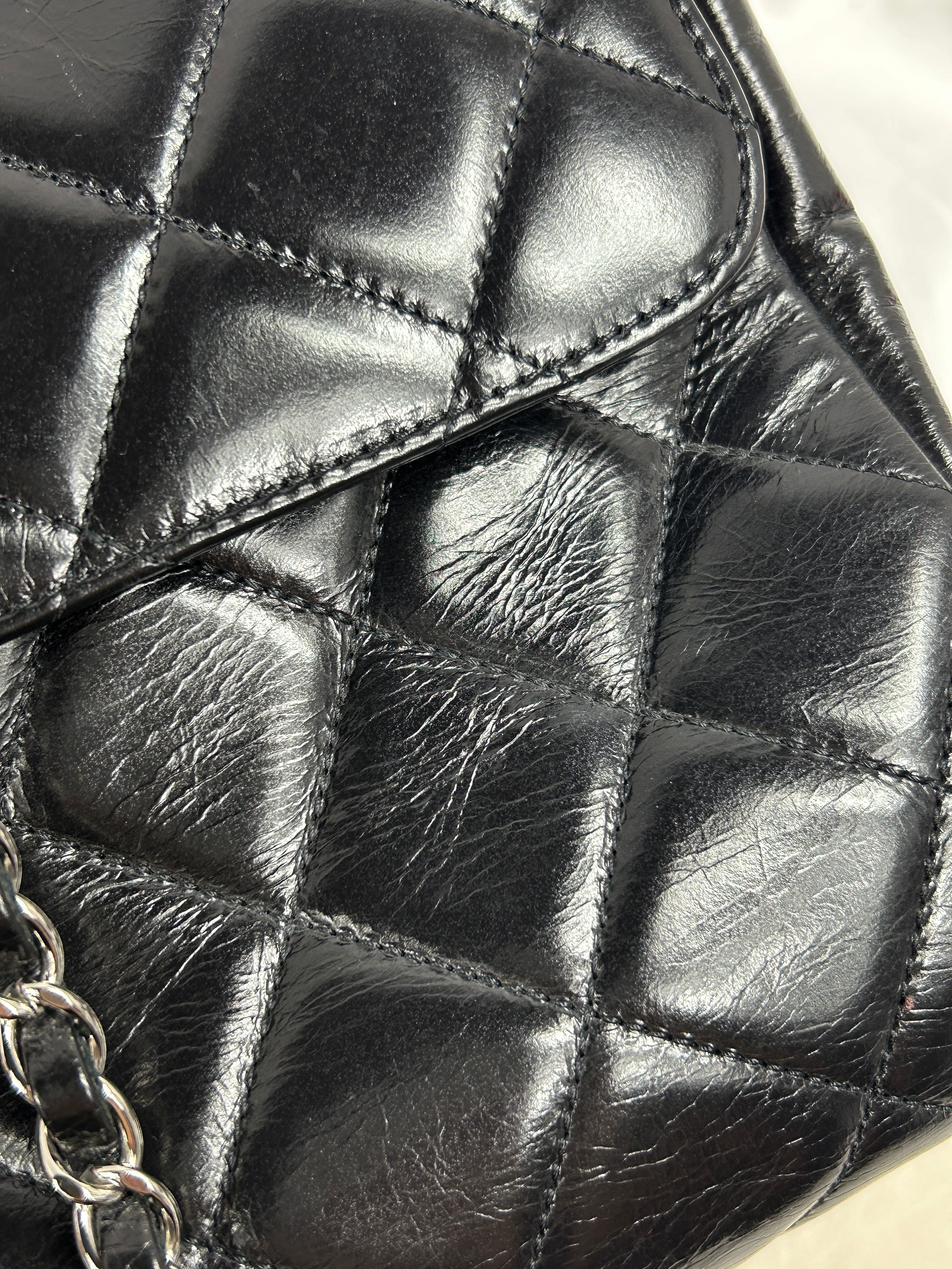 Black Quilted Glazed Calfskin Leather Supermarket Large CC Delivery Tote W/SHW