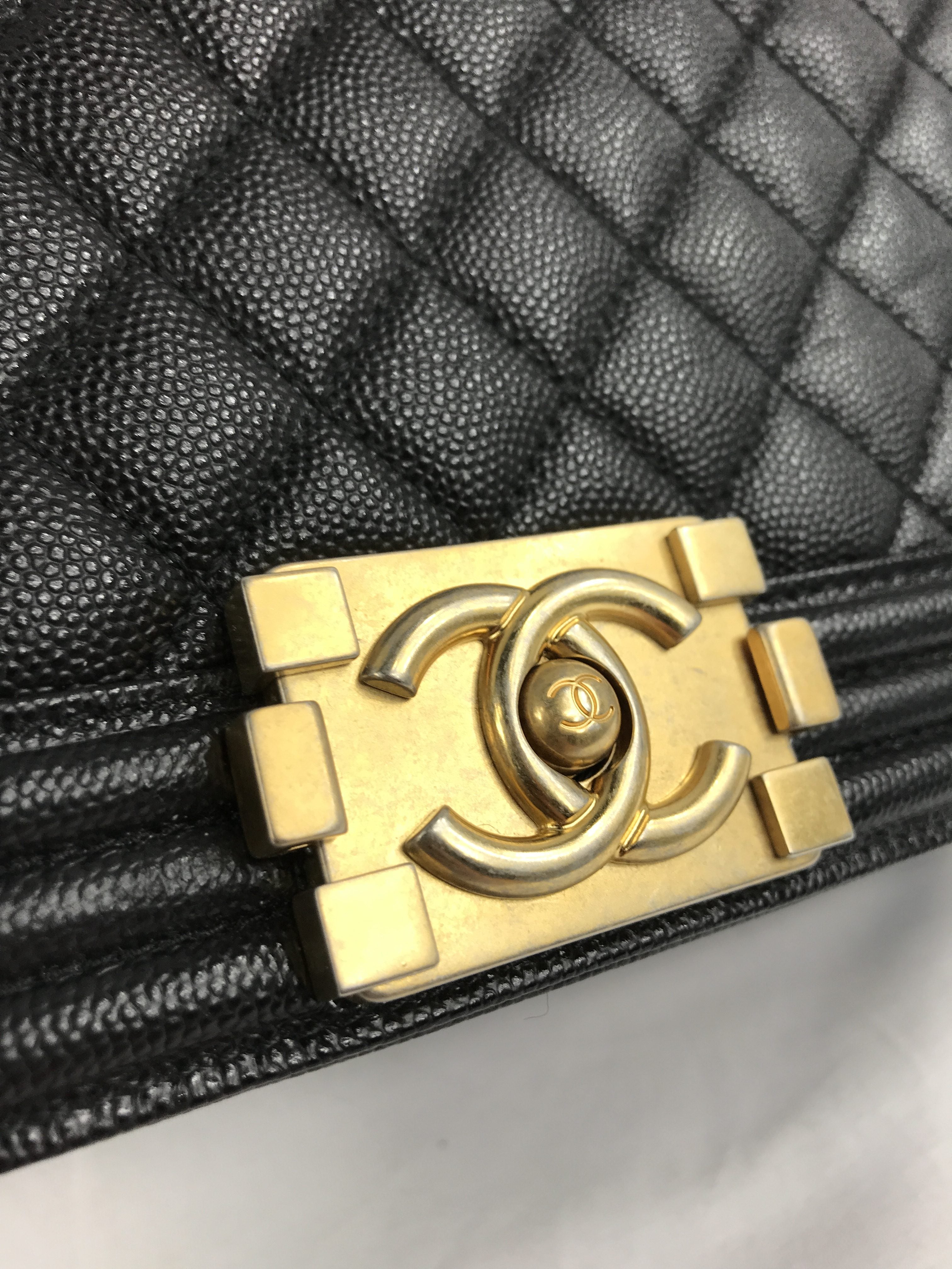 Black Caviar Quilted Large Boy Bag W/AGHW