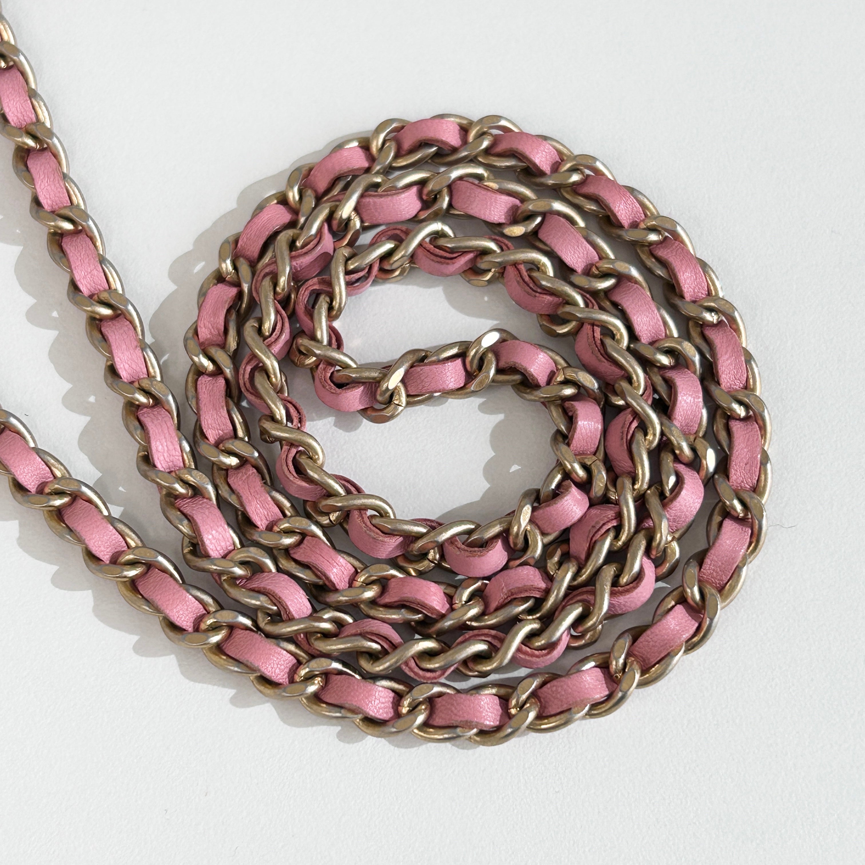 Light Pink Lambskin Quilted Double Zip Wallet on Chain w/LGHW