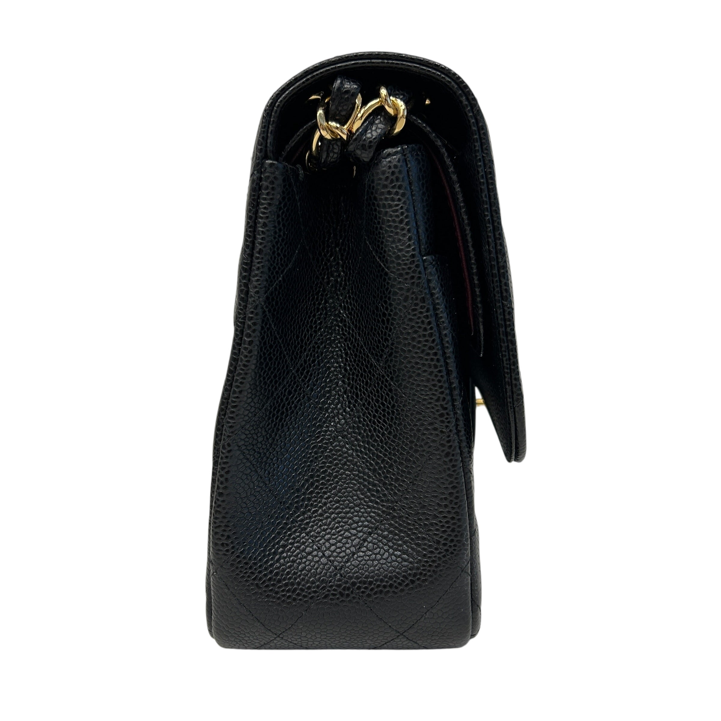 Black Caviar Leather Classic Jumbo Double Flap Bag w/GHW