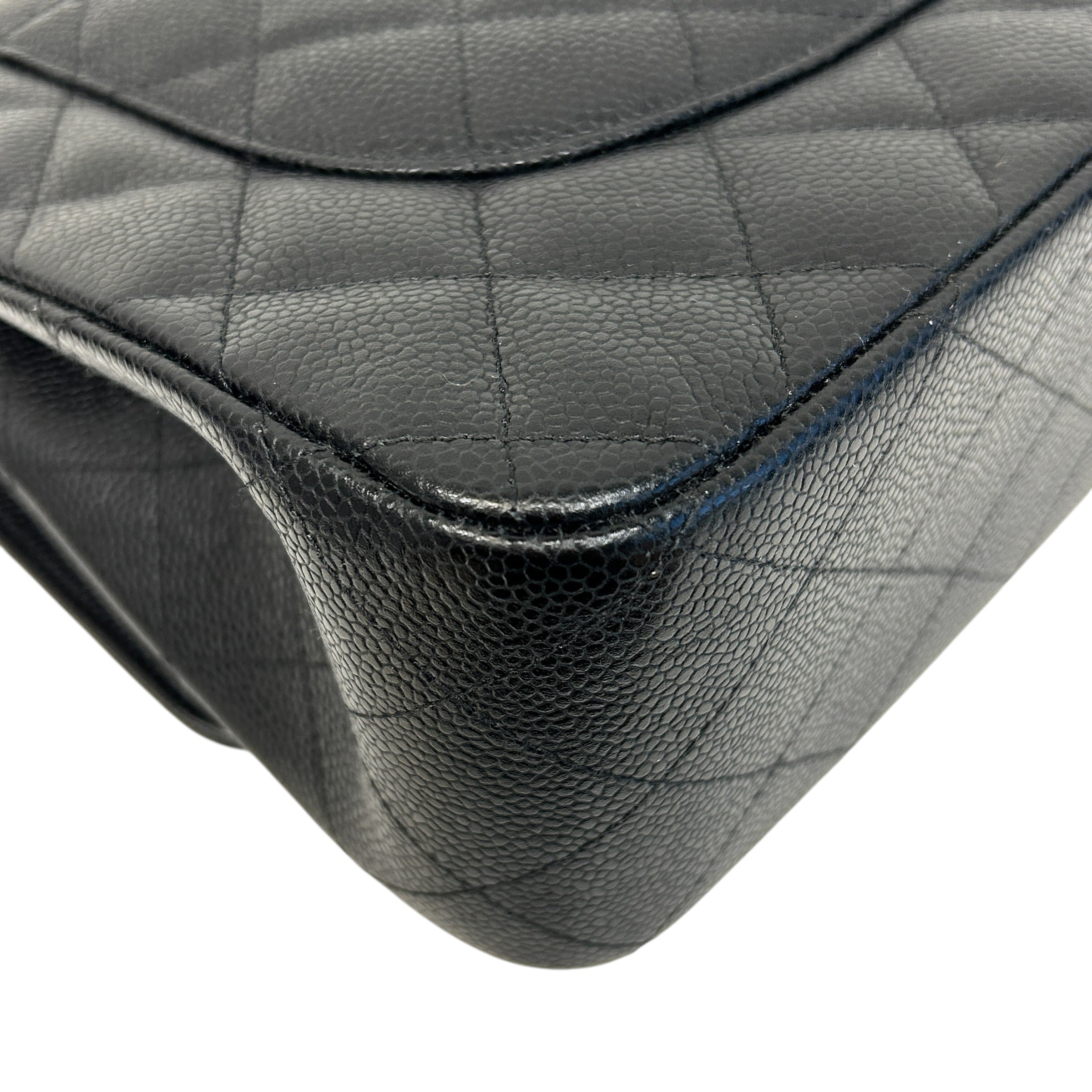 Black Caviar Leather Classic Jumbo Double Flap Bag w/GHW
