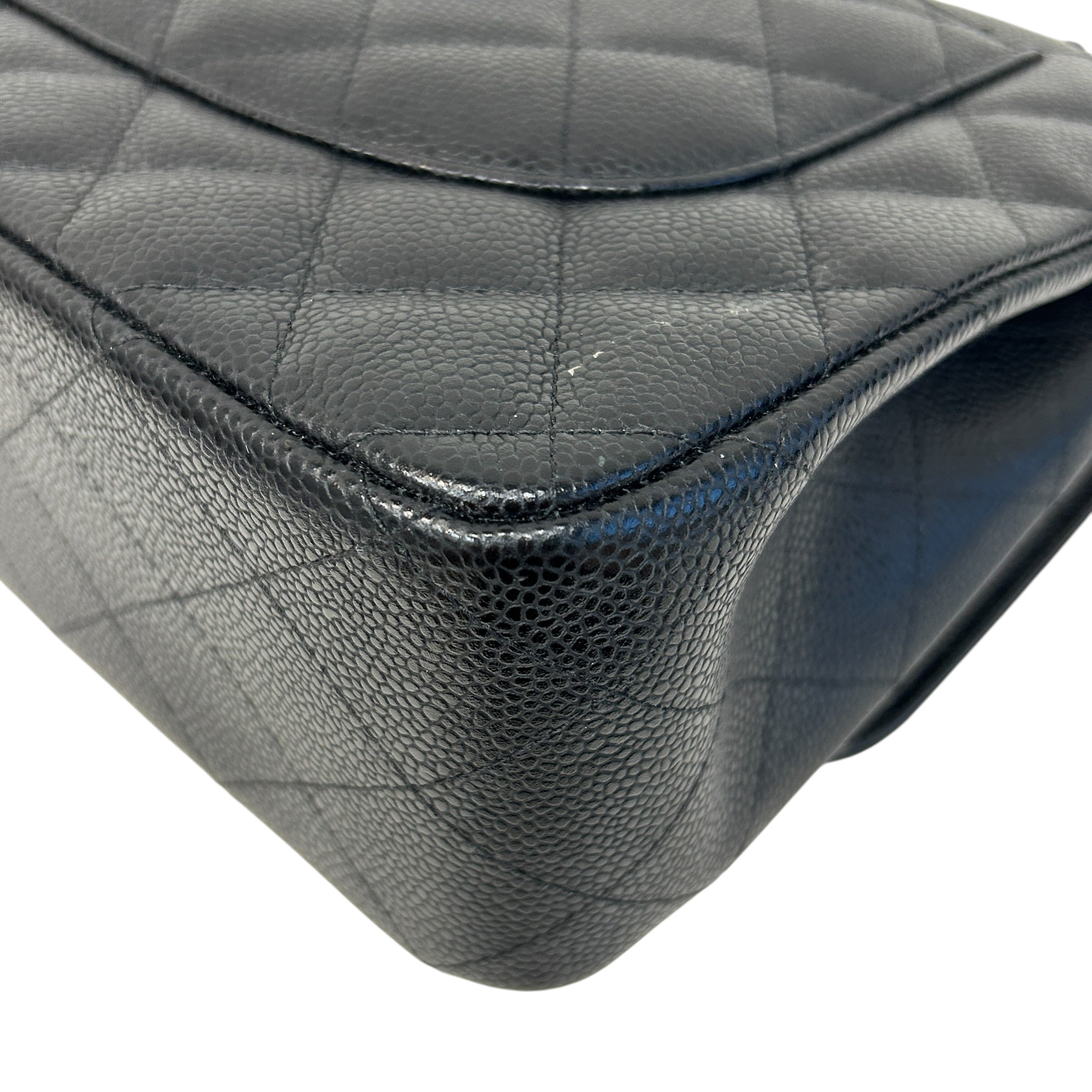 Black Caviar Leather Classic Jumbo Double Flap Bag w/GHW