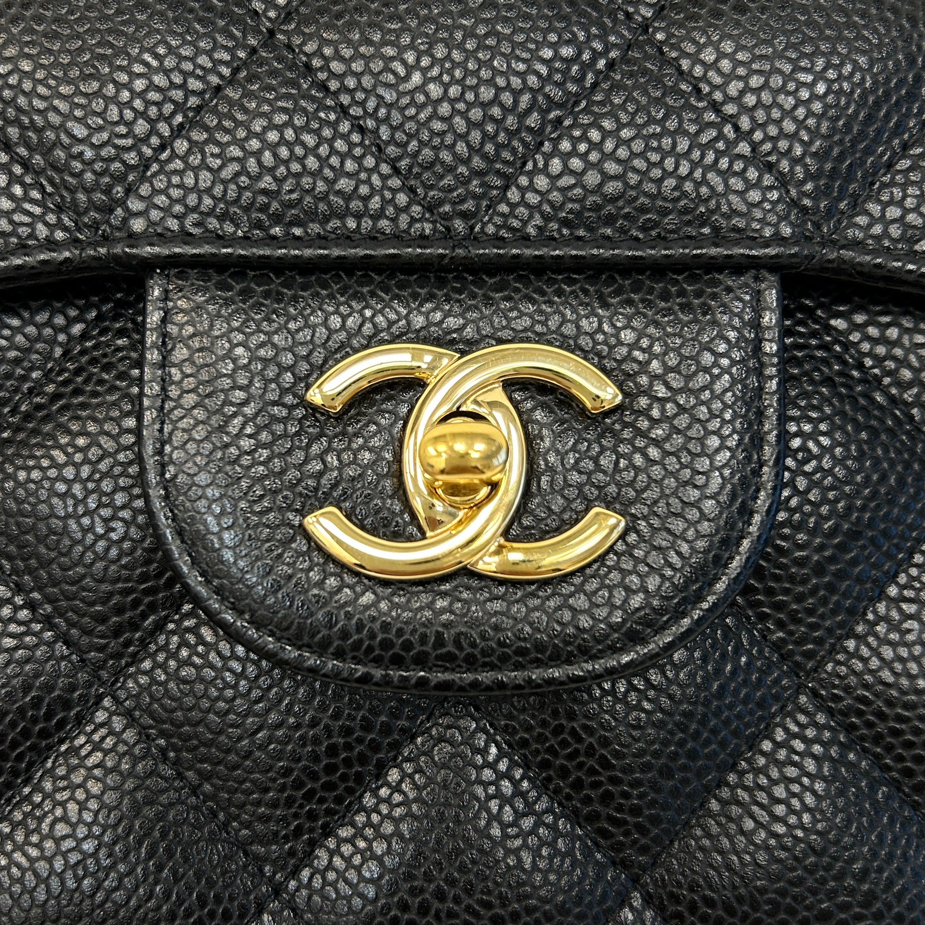 Black Caviar Leather Classic Jumbo Double Flap Bag w/GHW