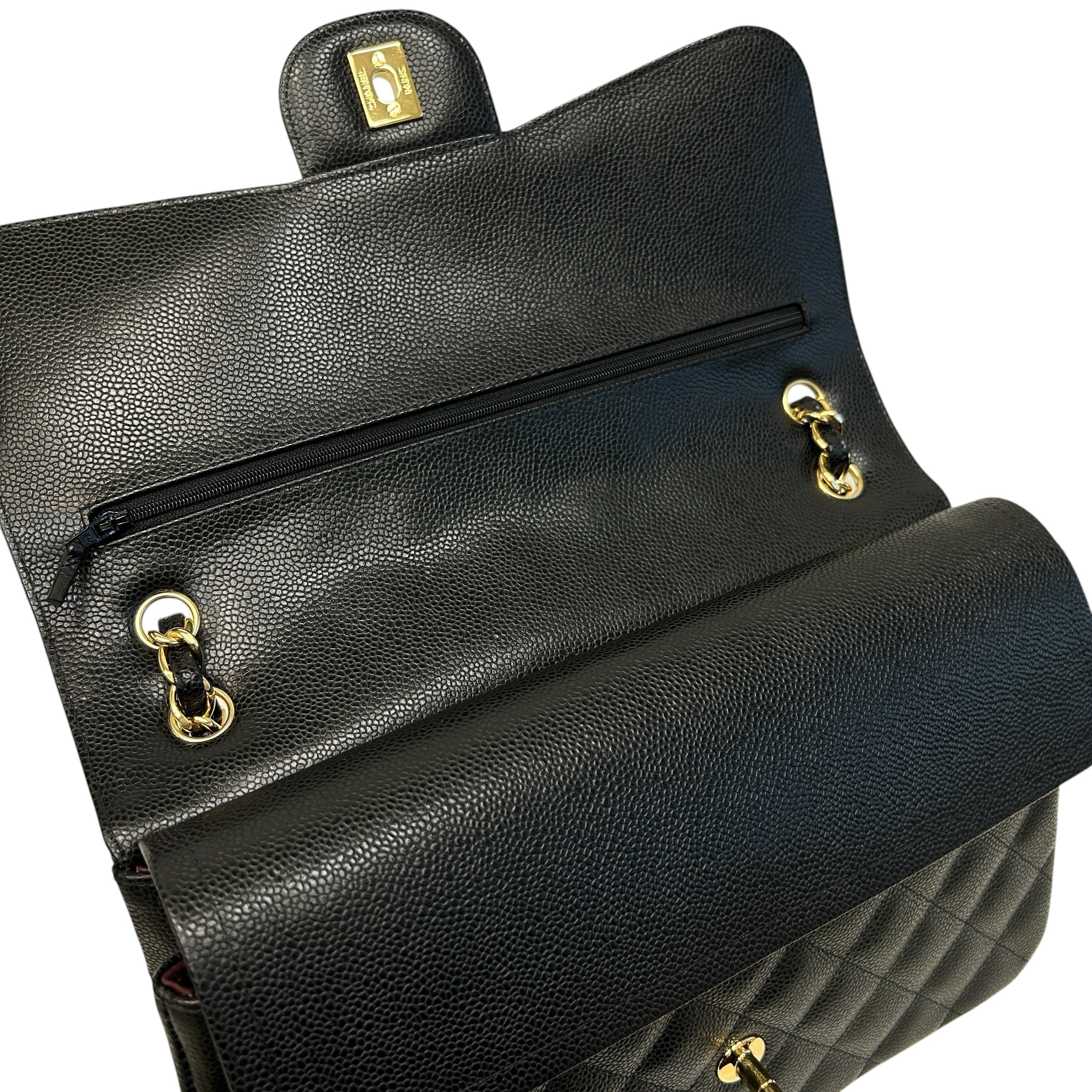 Black Caviar Leather Classic Jumbo Double Flap Bag w/GHW