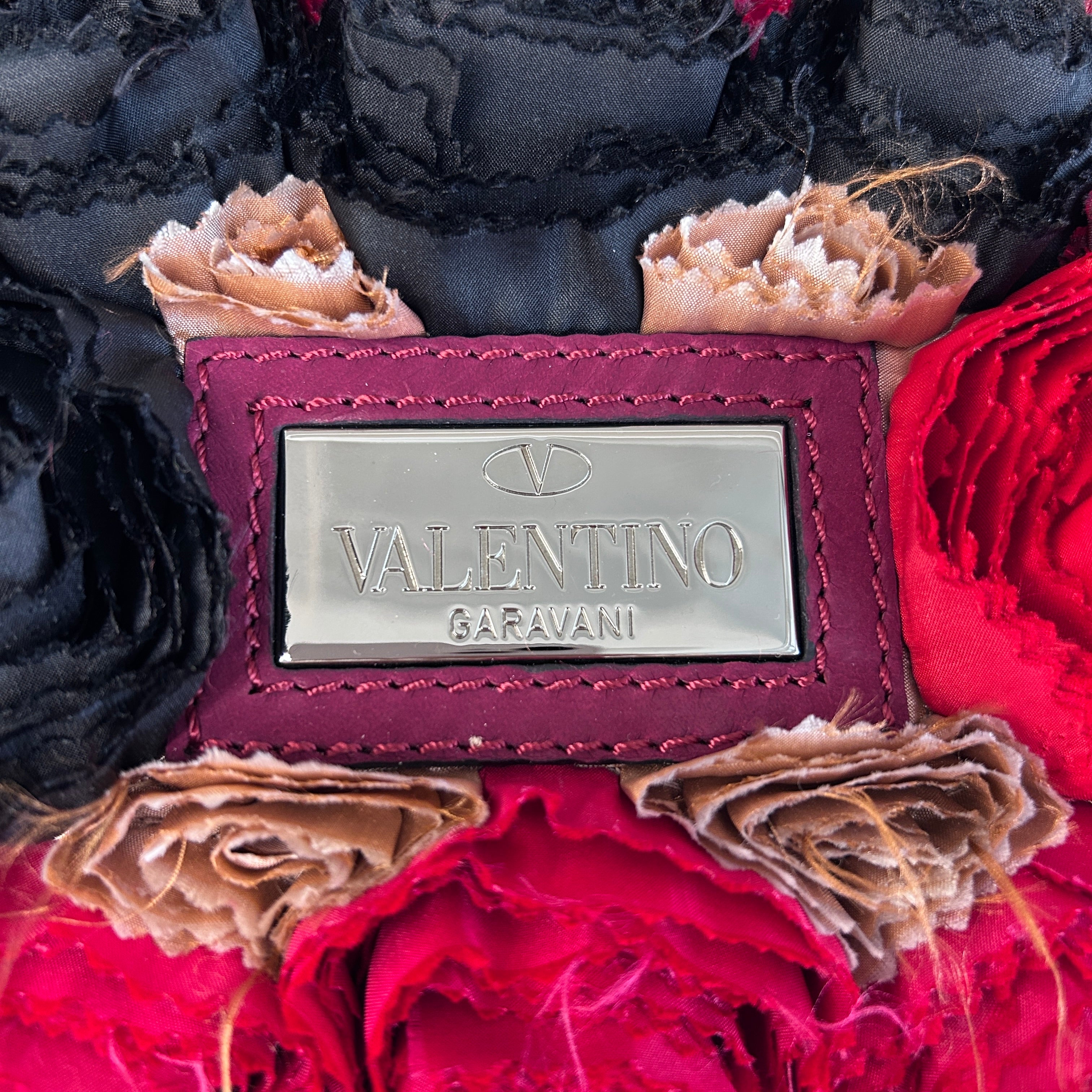 Red Satin/Leather Applique Flower Shopper Tote