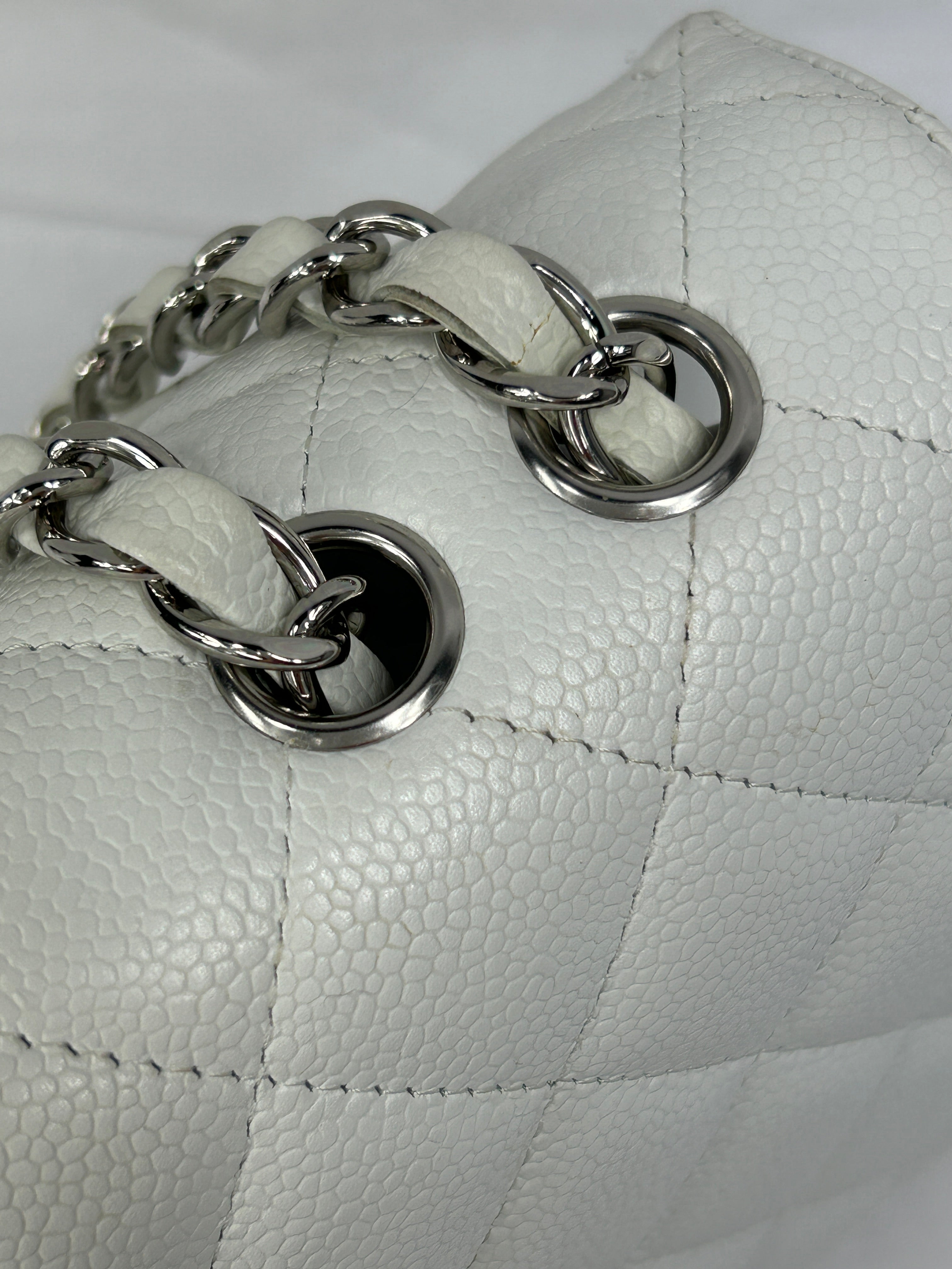 White Caviar Quilted Jumbo Single Flap Bag W/SHW