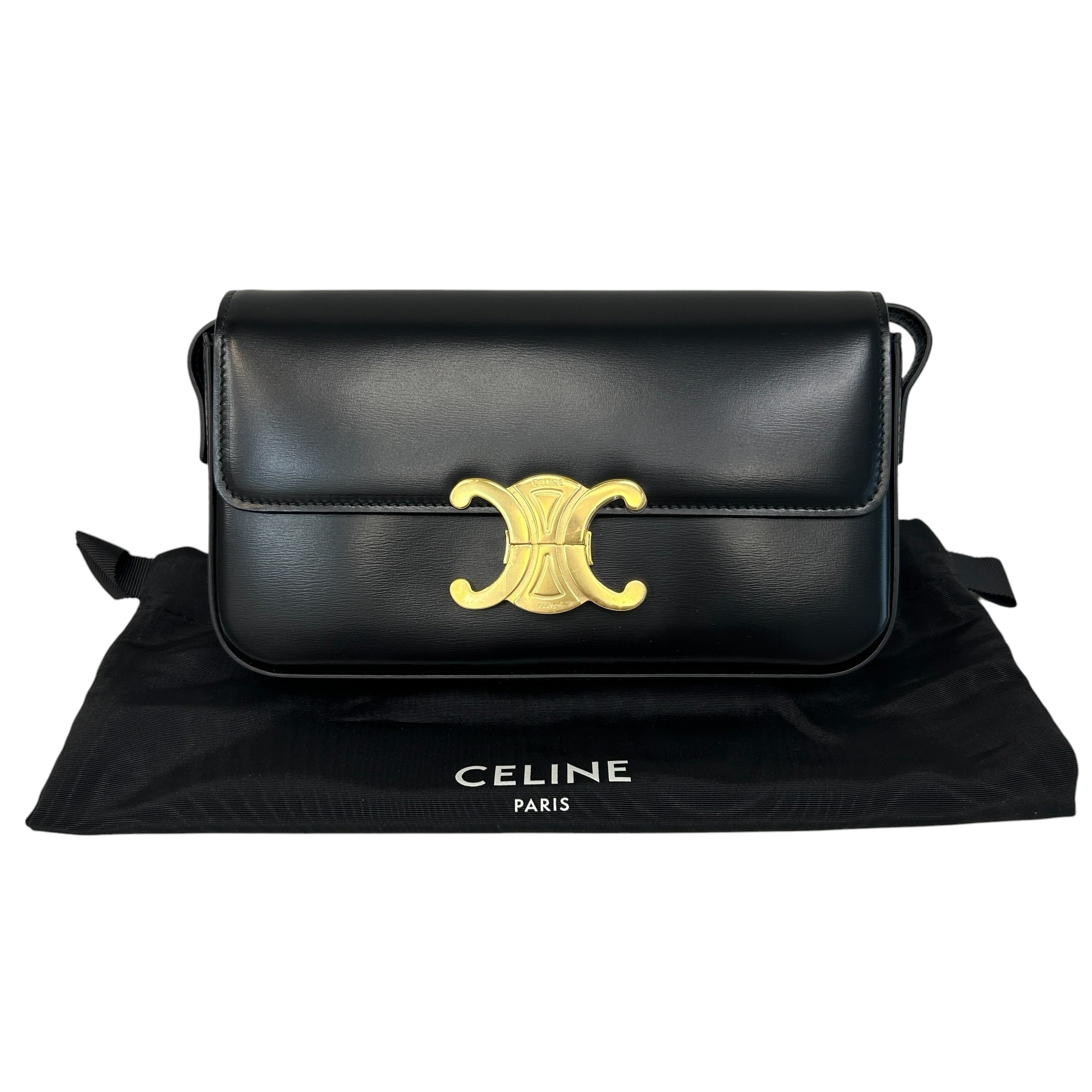 Black Shiny Calfskin Leather Claude Triomphe Shoulder Bag w/GHW