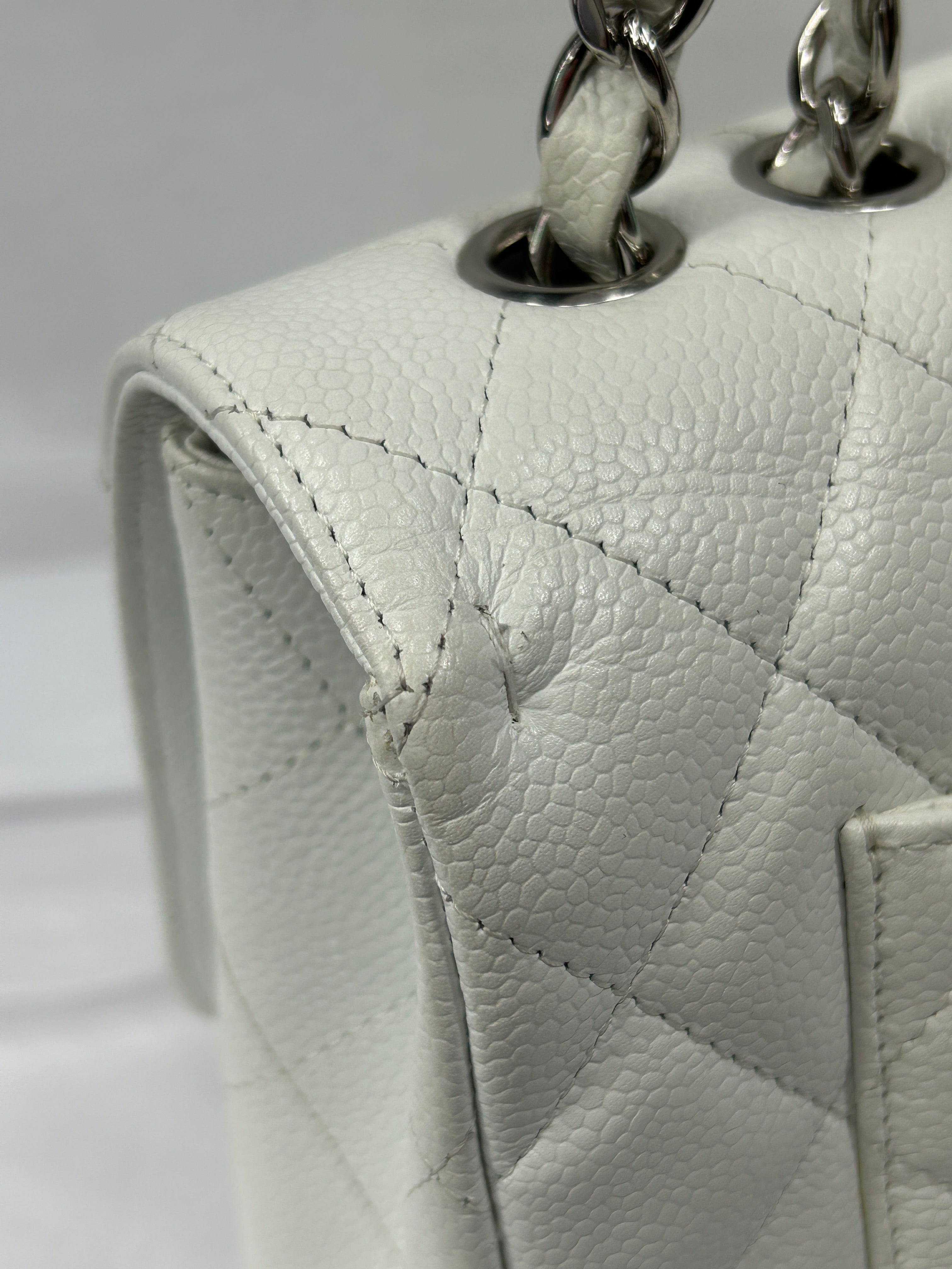 White Caviar Quilted Jumbo Single Flap Bag W/SHW