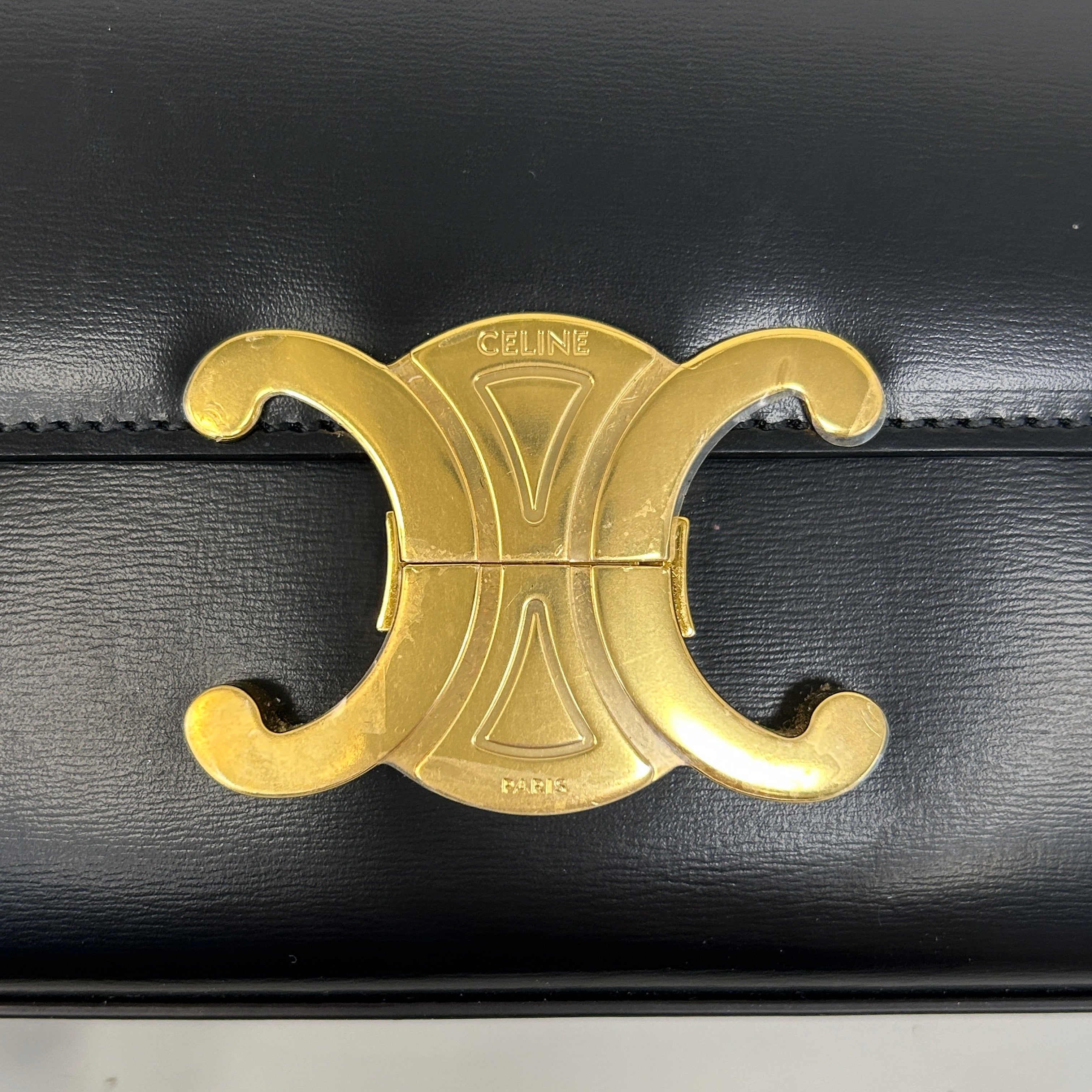 Black Shiny Calfskin Leather Claude Triomphe Shoulder Bag w/GHW