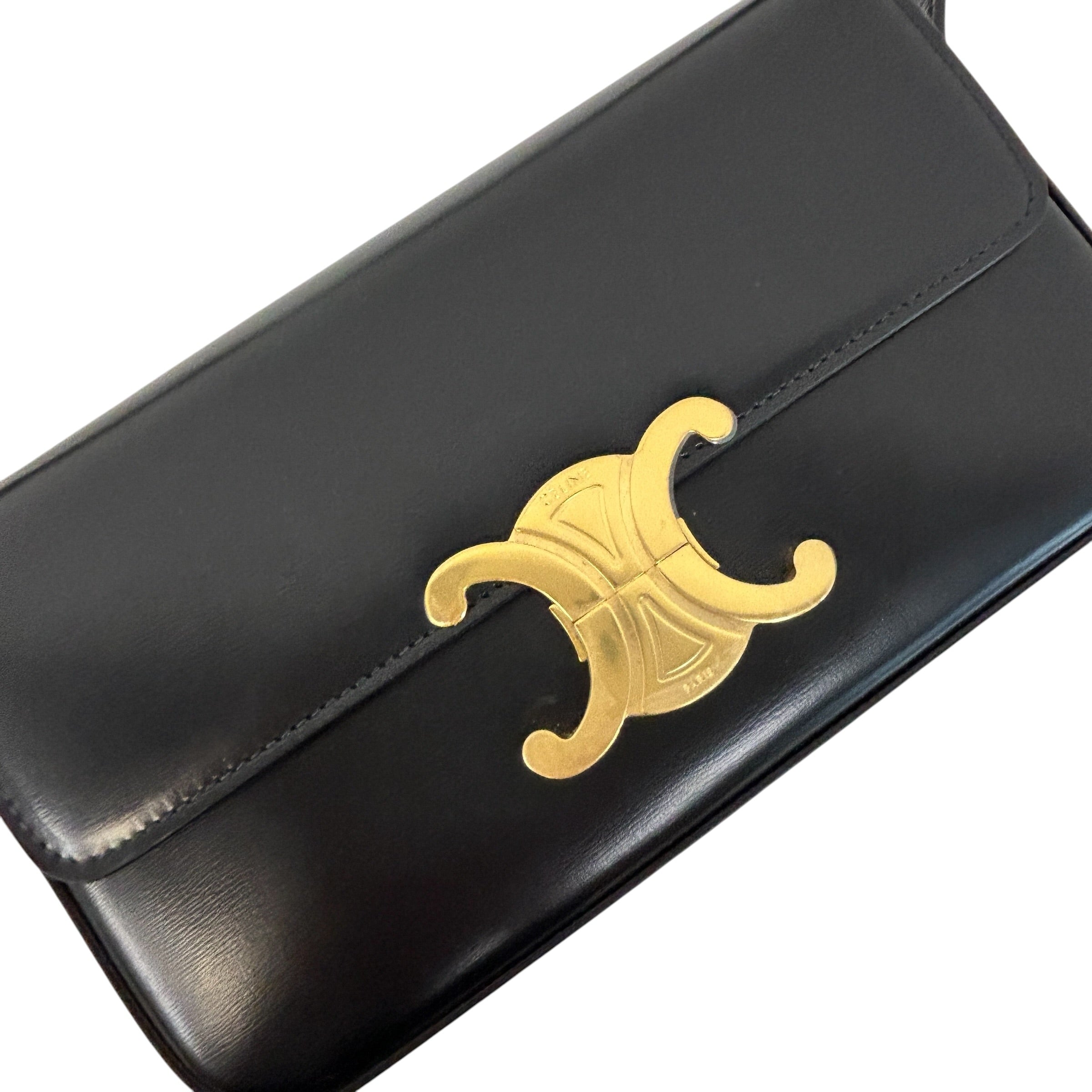 Black Shiny Calfskin Leather Claude Triomphe Shoulder Bag w/GHW