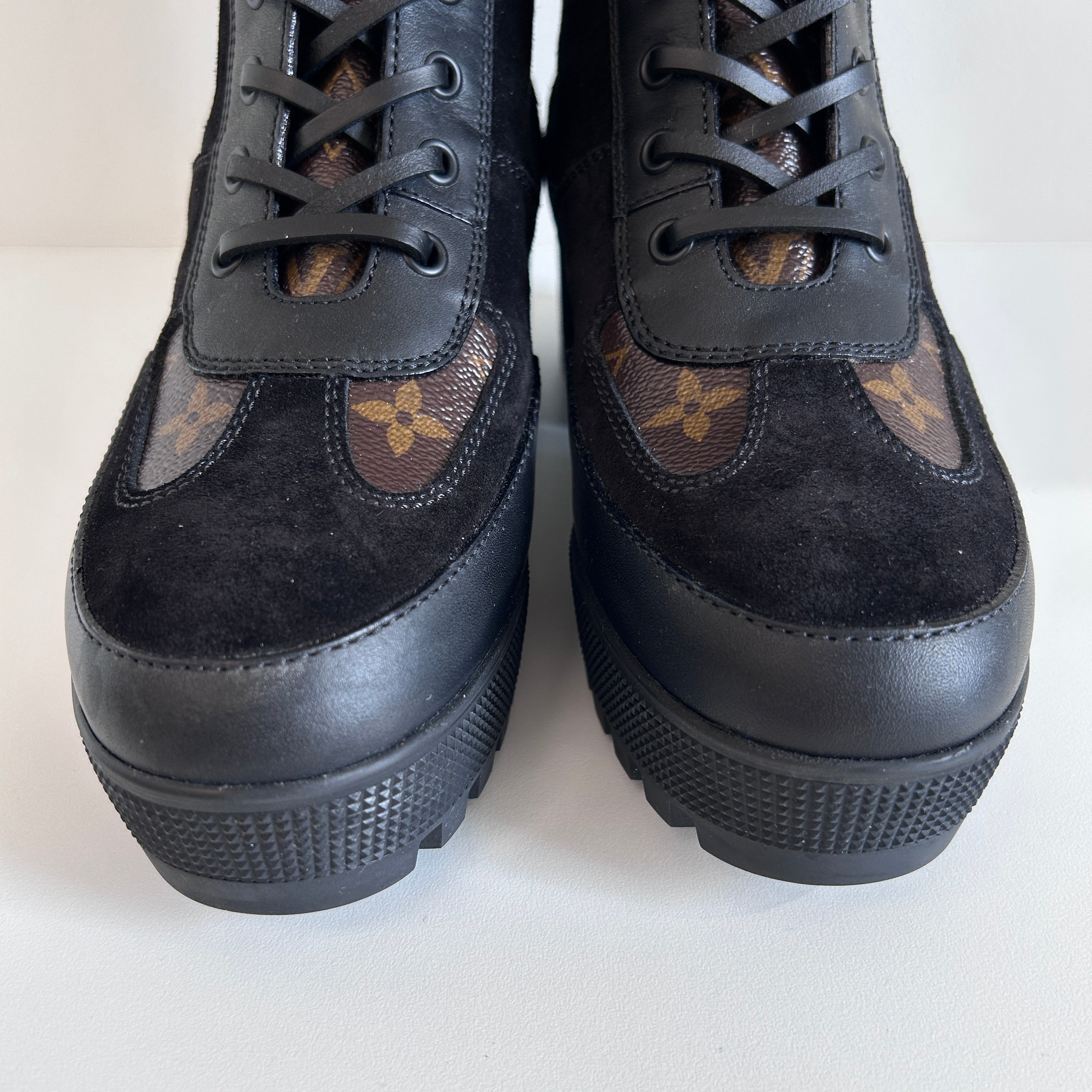 Black Leather/Velvet/ Monogram Coated Canvas Laureate Desert Boots