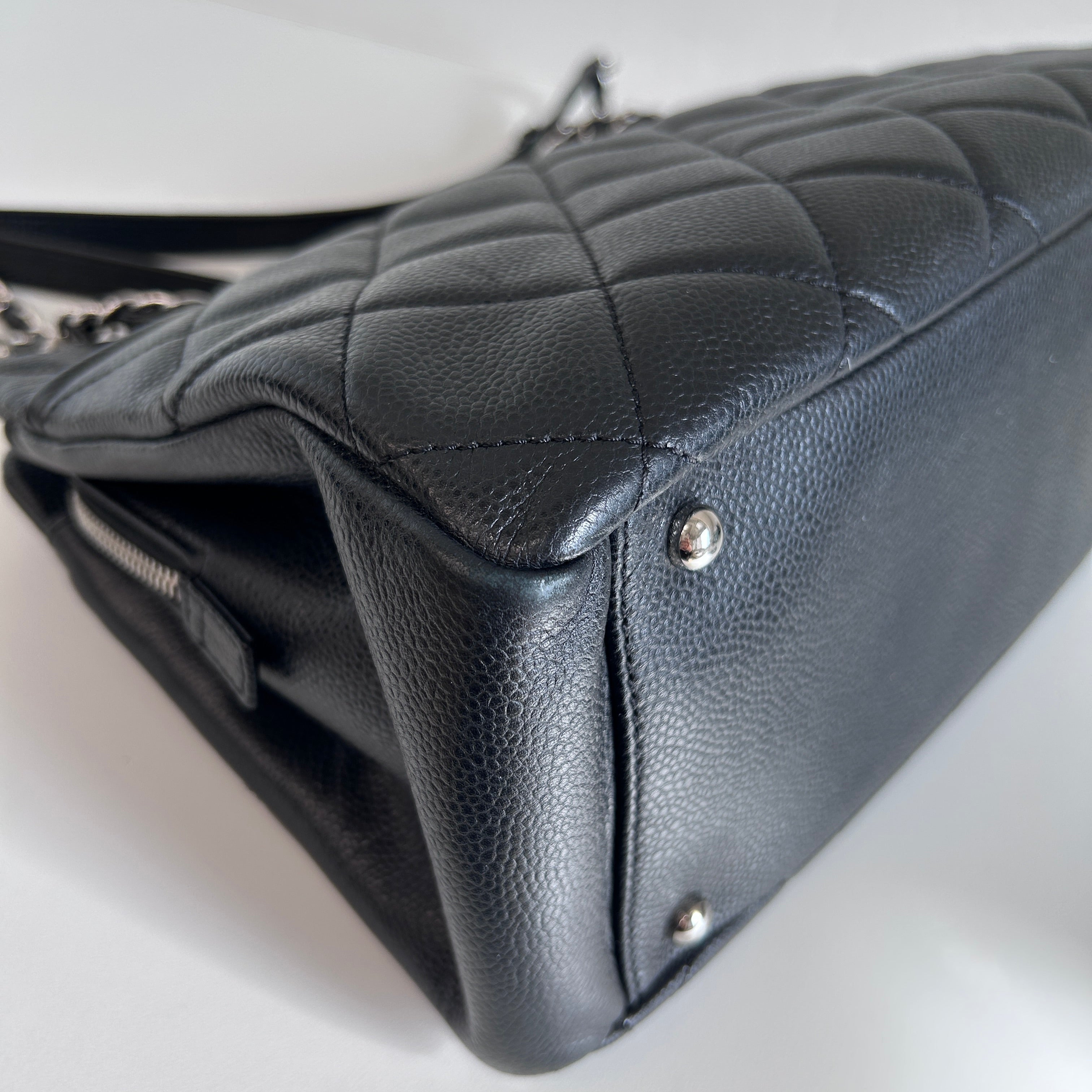 Black Quilted Caviar Leather Timeless CC Soft Shopping Tote Bag