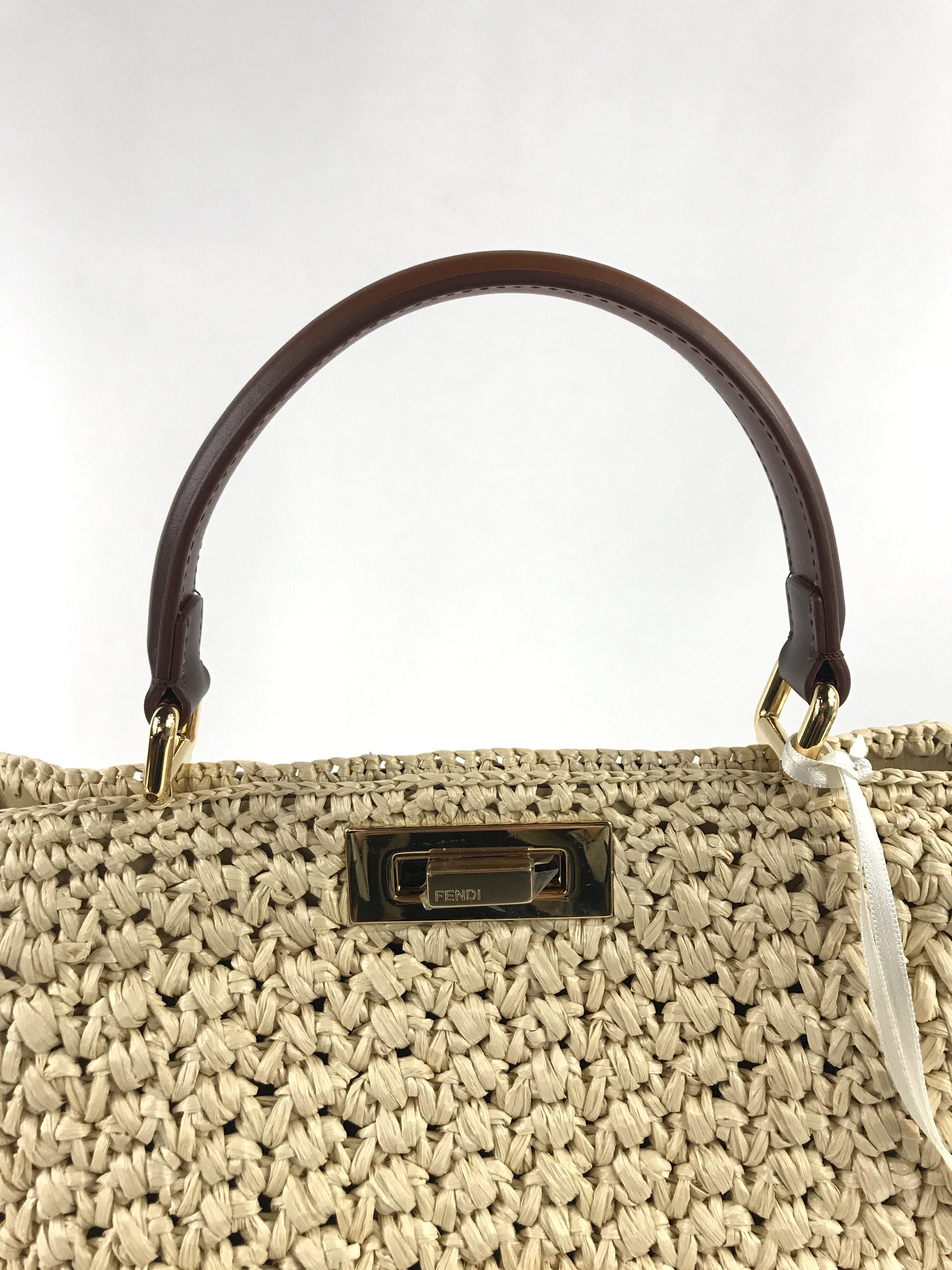Woven Raffia Palm Medium ISeeU Peakaboo w/ Leather accents w/GHW