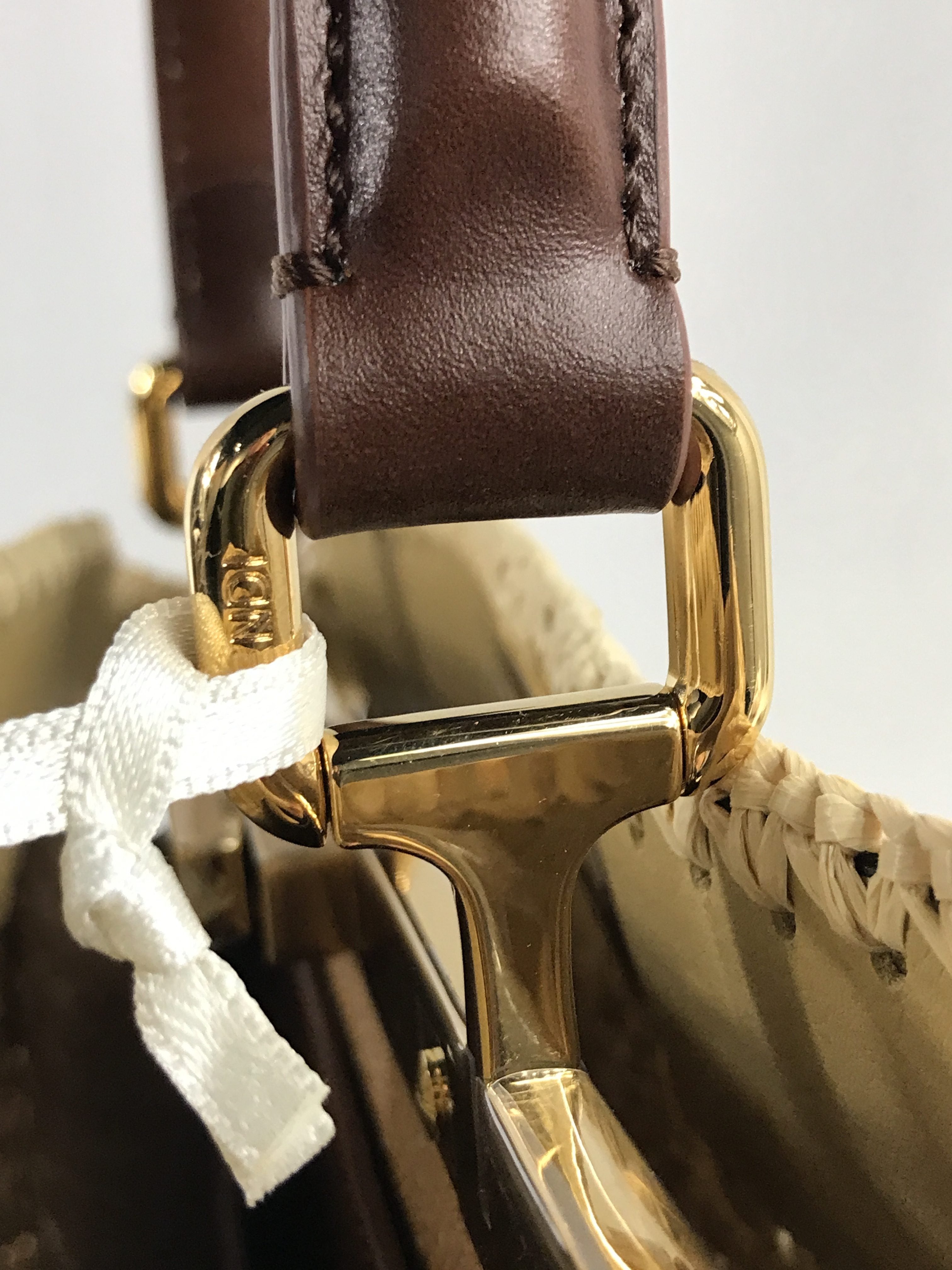 Woven Raffia Palm Medium ISeeU Peakaboo w/ Leather accents w/GHW