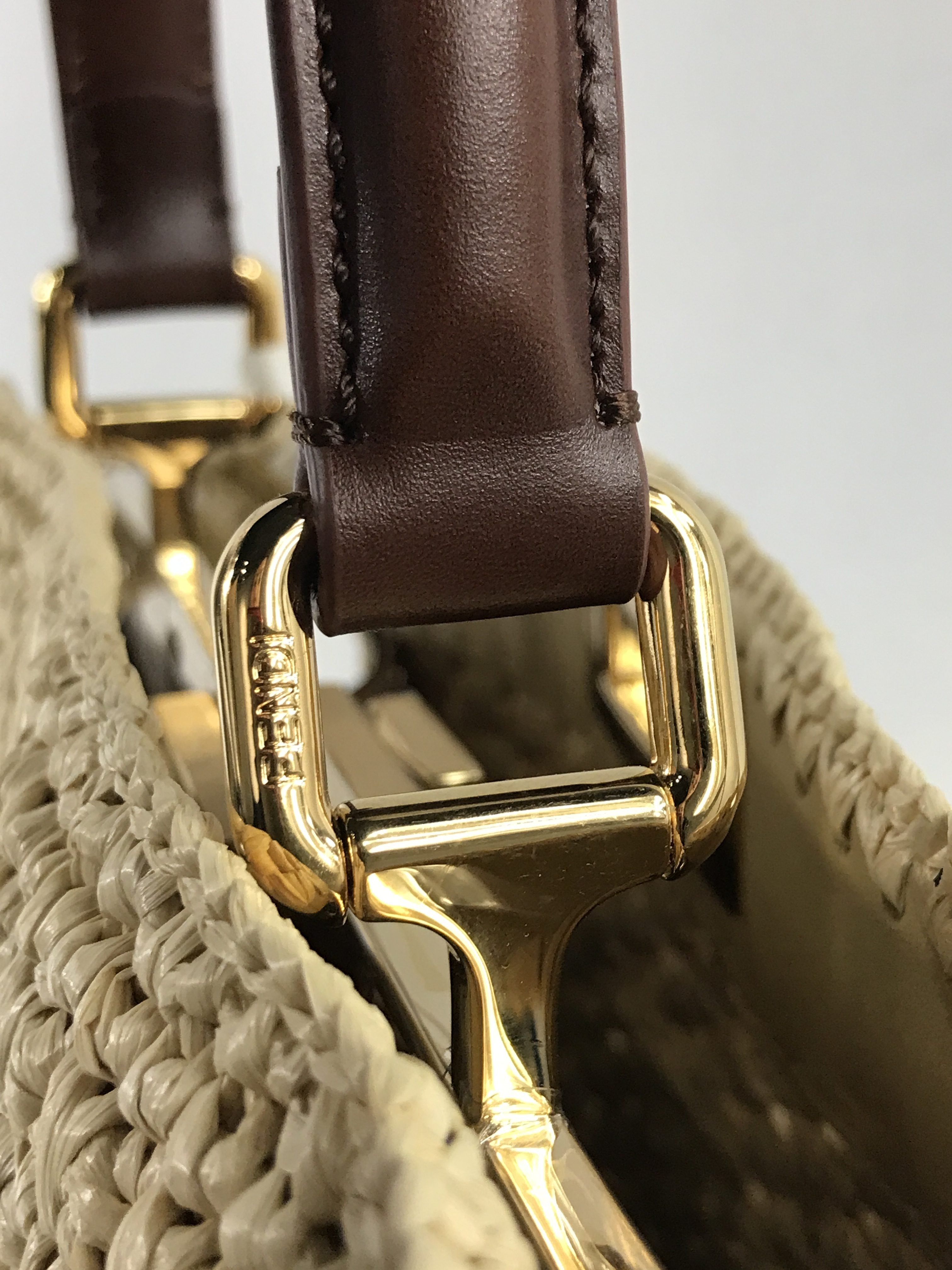 Woven Raffia Palm Medium ISeeU Peakaboo w/ Leather accents w/GHW