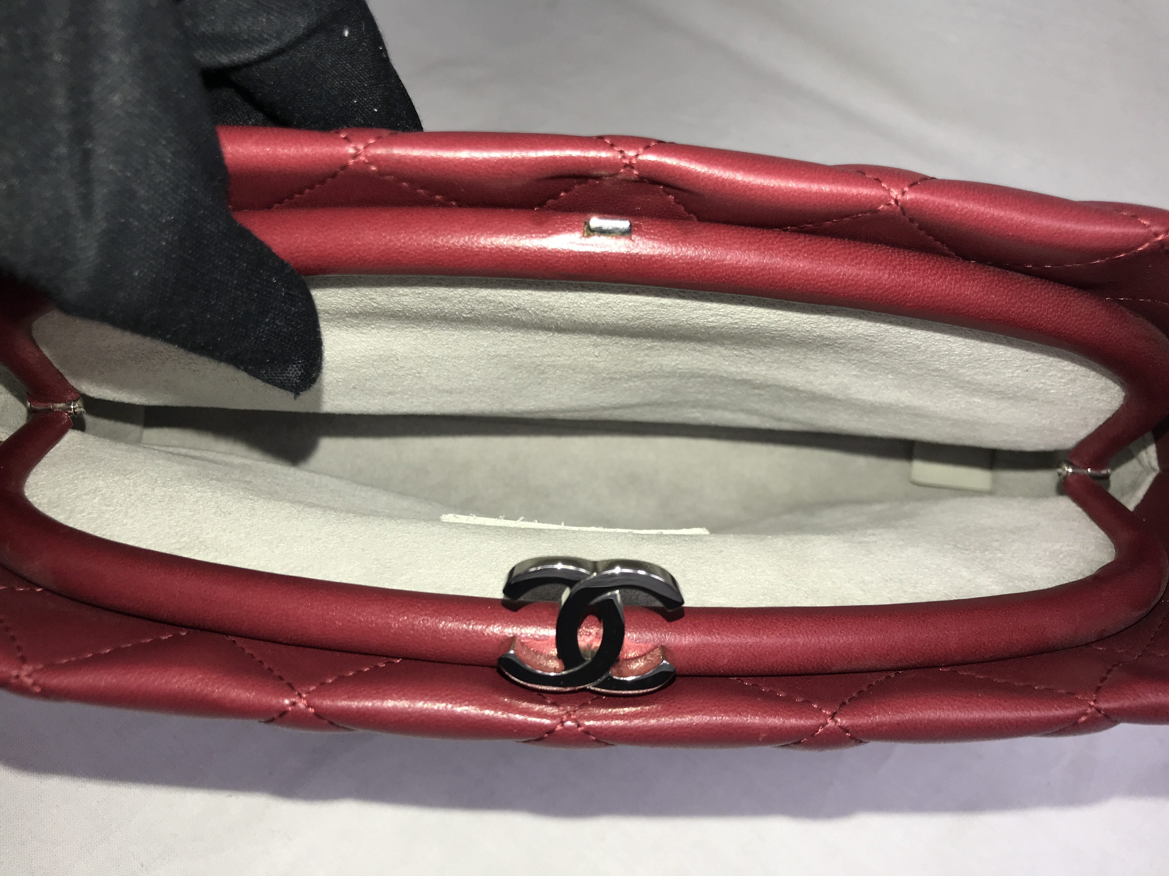 Red Quilted Lambskin CC Clutch W/SHW