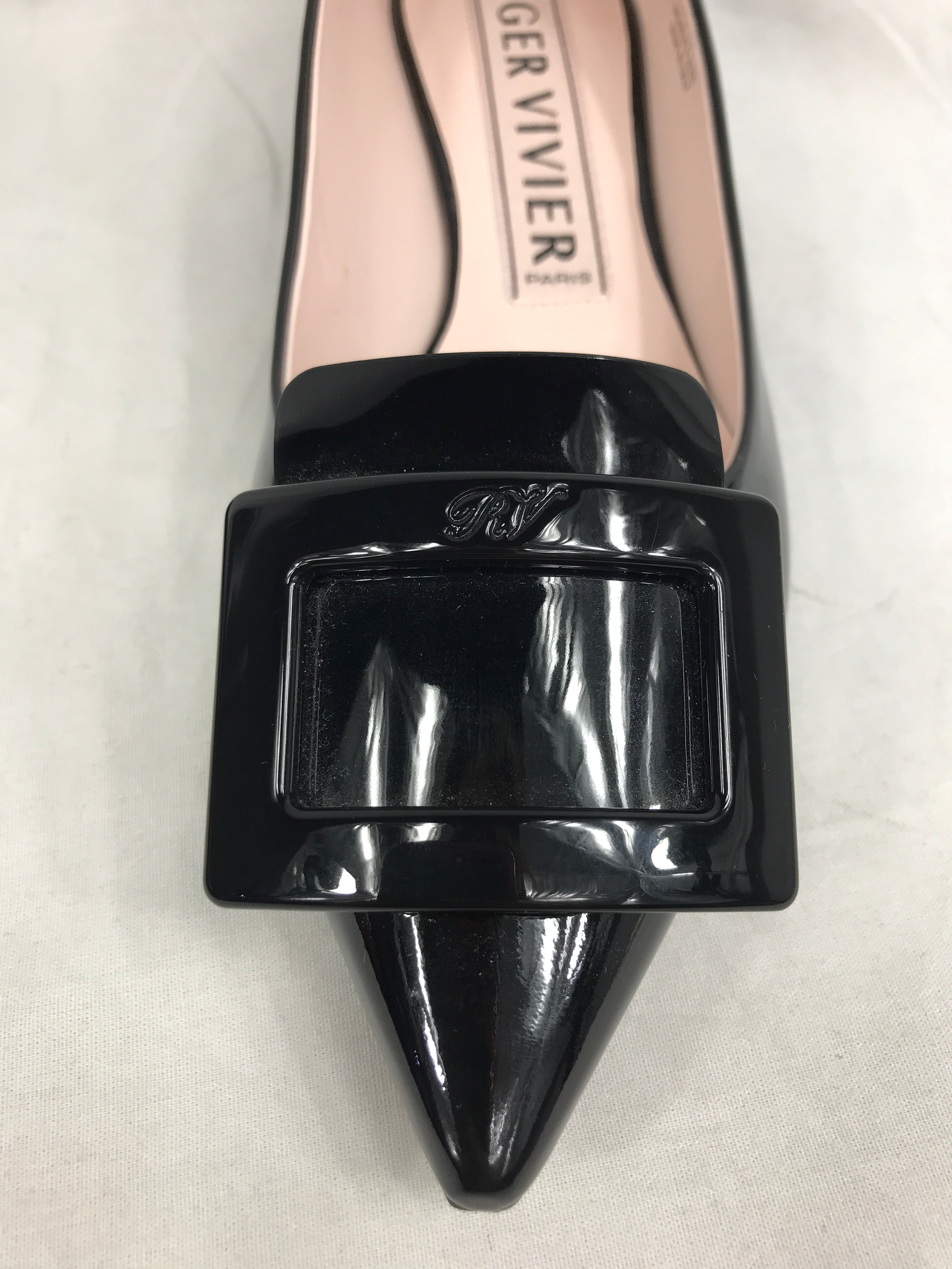 Black Patent Leather Pointed Toe Kitten Heel Ballet Flats