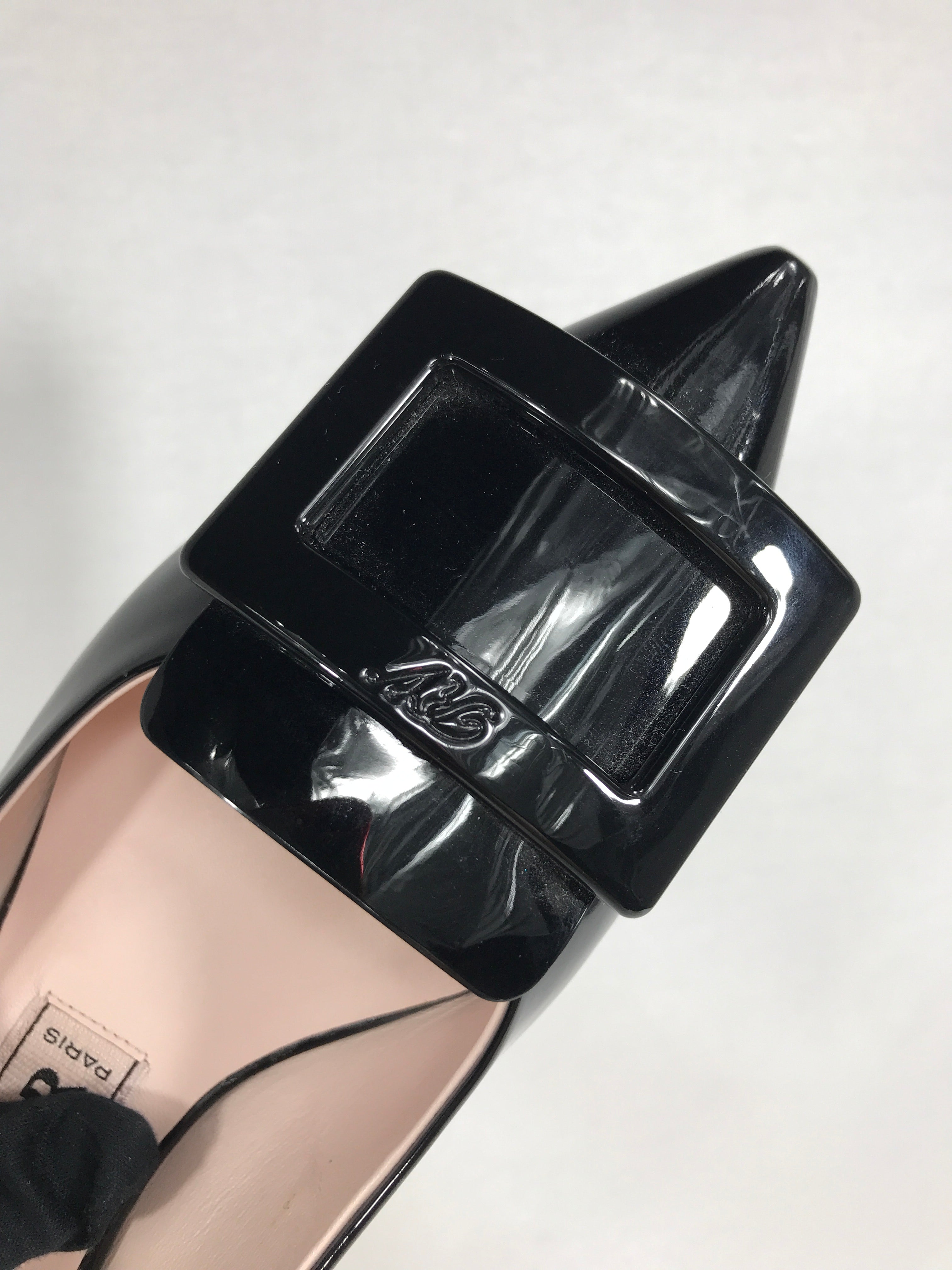 Black Patent Leather Pointed Toe Kitten Heel Ballet Flats