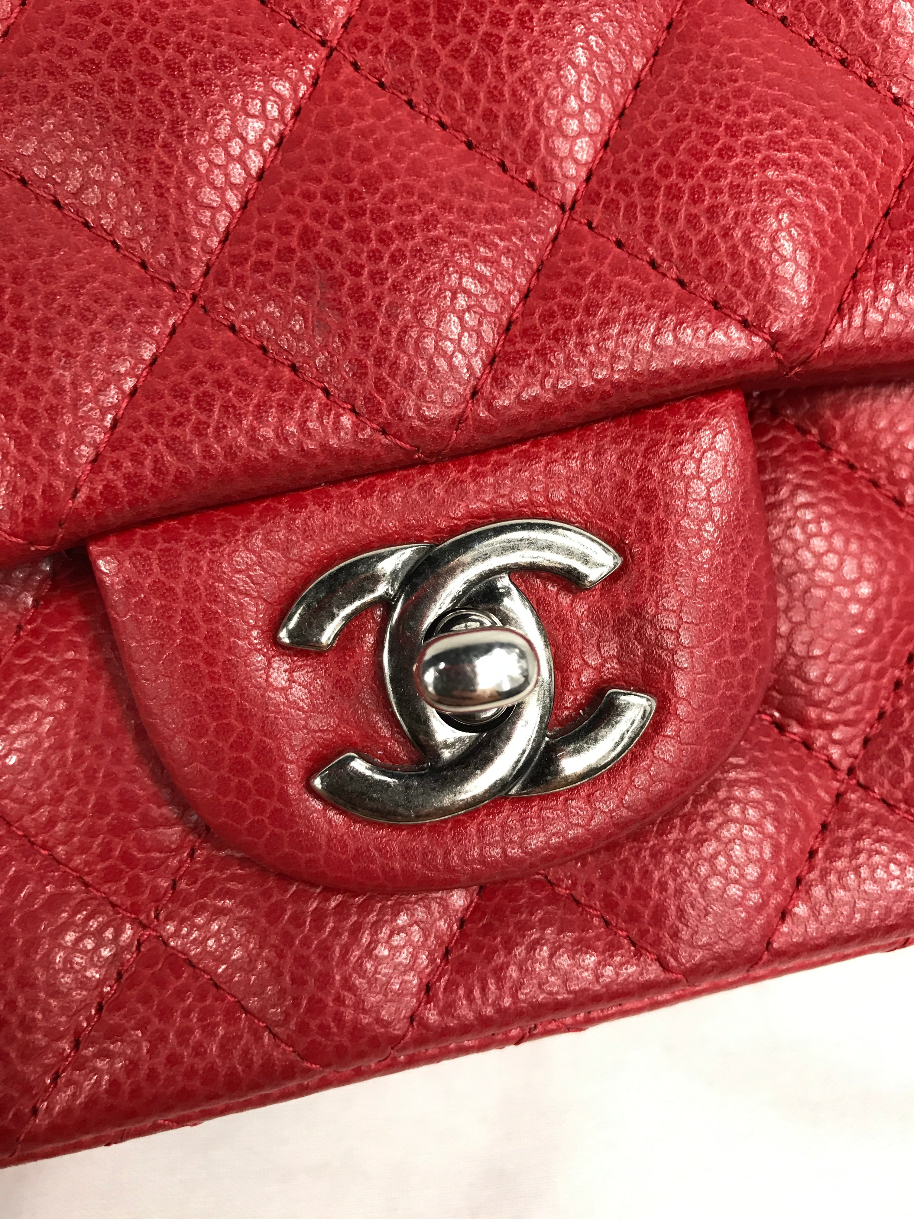 Red Quilted Caviar Mini Rectangle Flap w/RHW