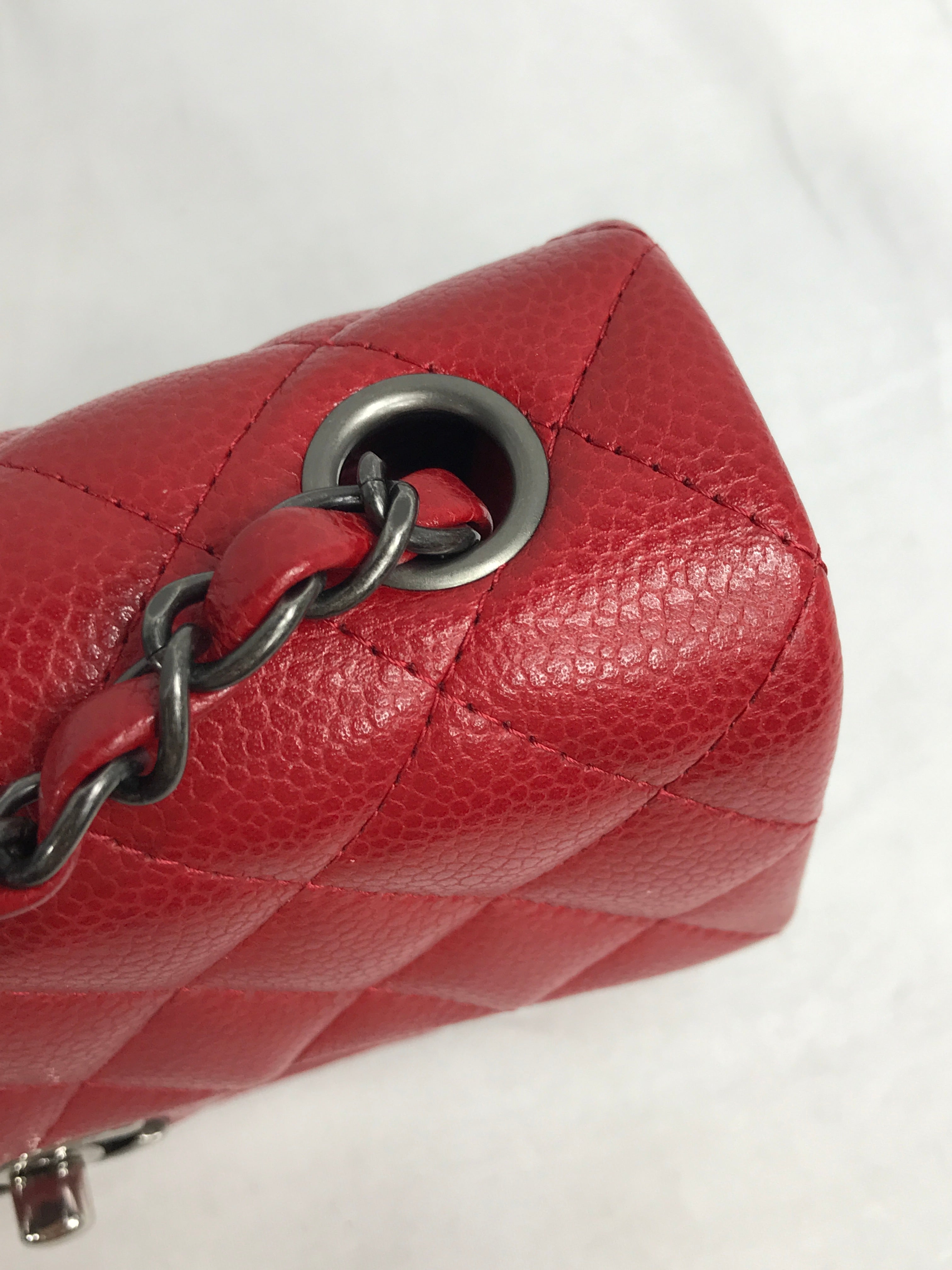 Red Quilted Caviar Mini Rectangle Flap w/RHW