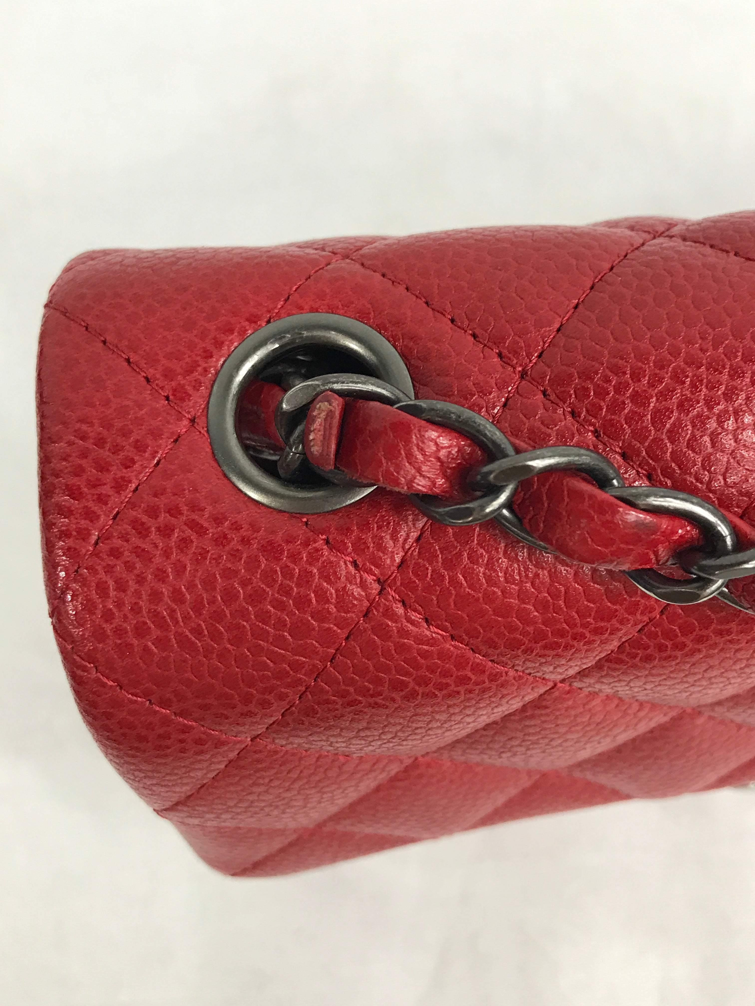 Red Quilted Caviar Mini Rectangle Flap w/RHW