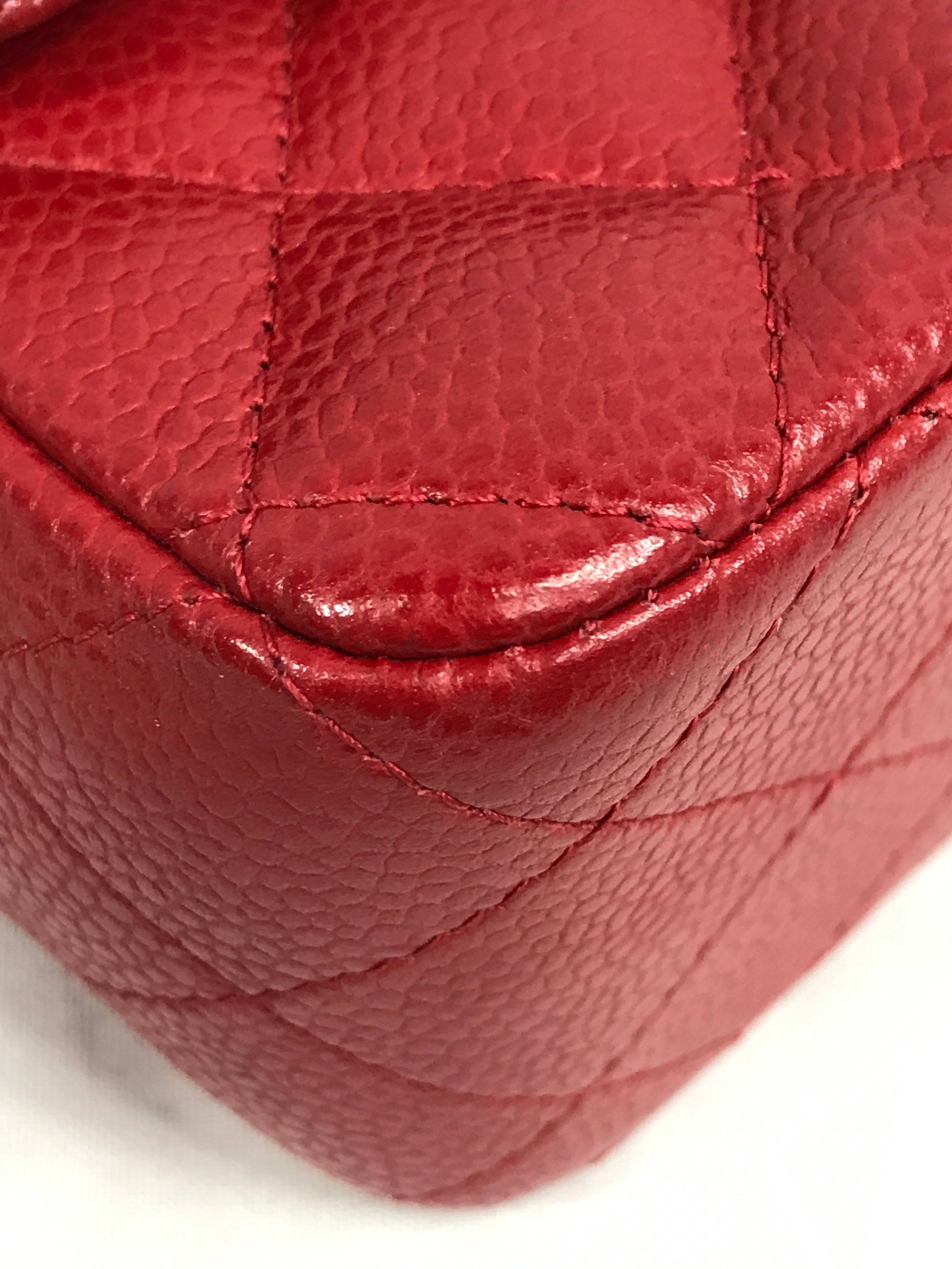 Red Quilted Caviar Mini Rectangle Flap w/RHW