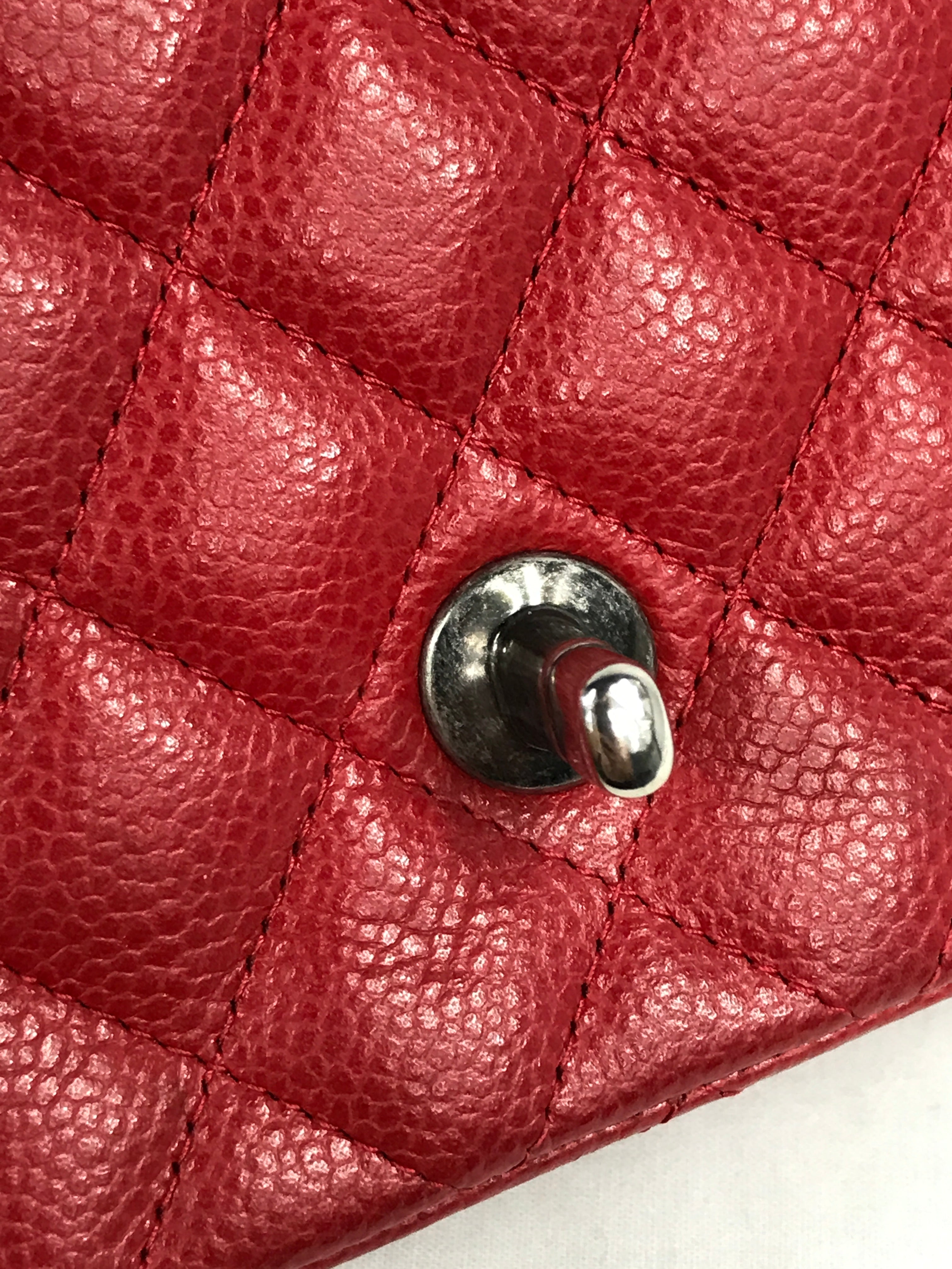 Red Quilted Caviar Mini Rectangle Flap w/RHW