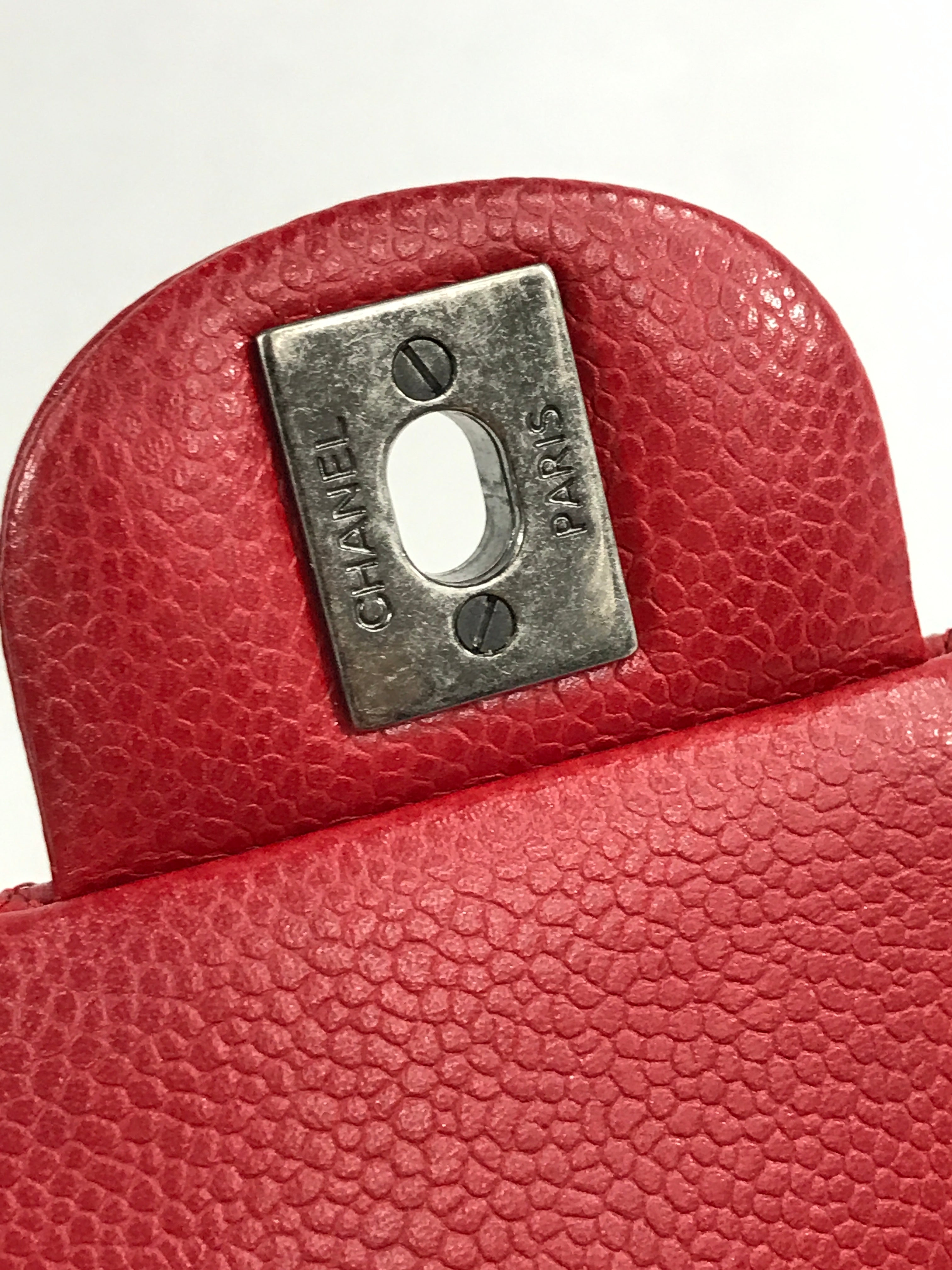 Red Quilted Caviar Mini Rectangle Flap w/RHW