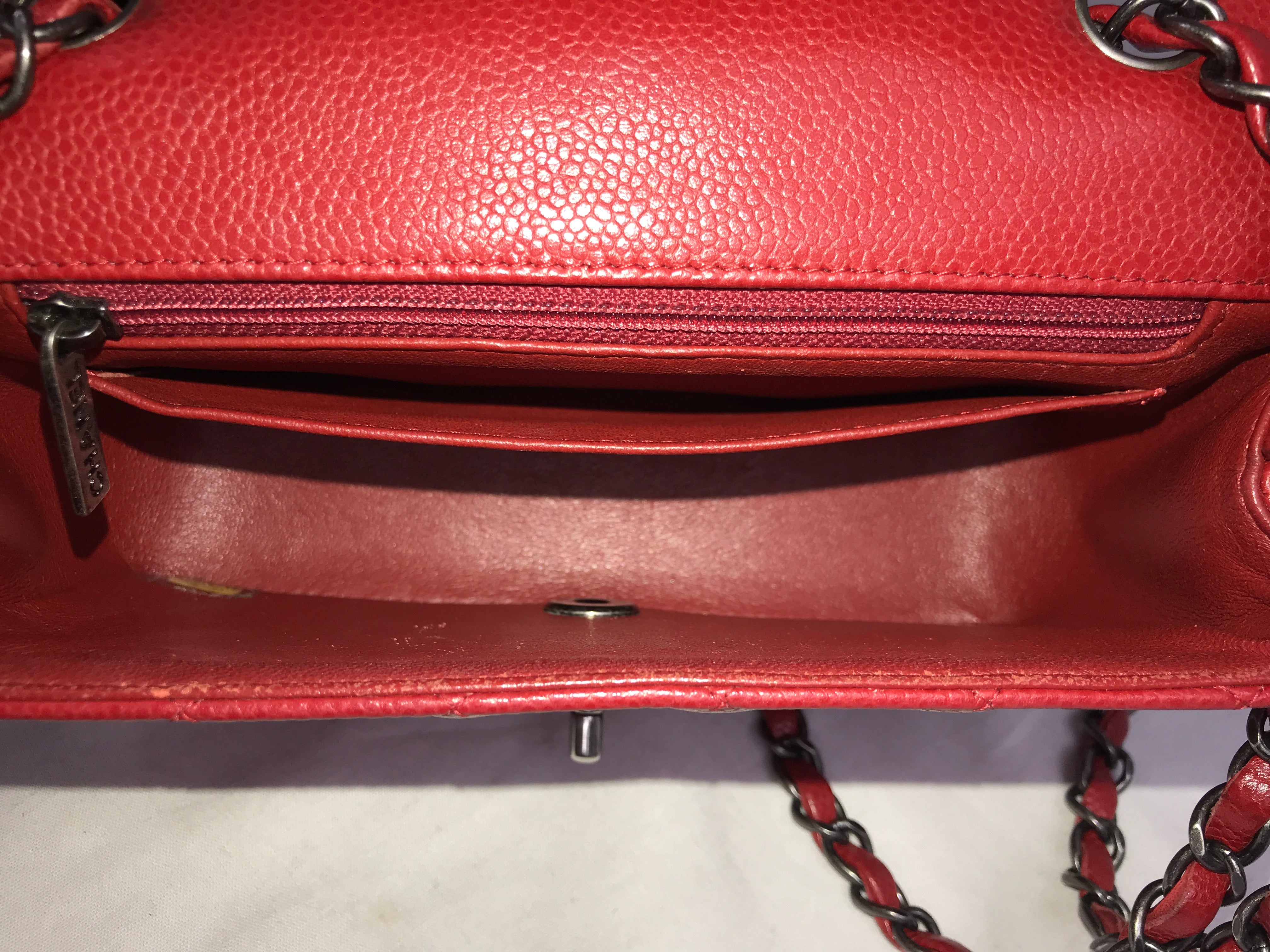 Red Quilted Caviar Mini Rectangle Flap w/RHW