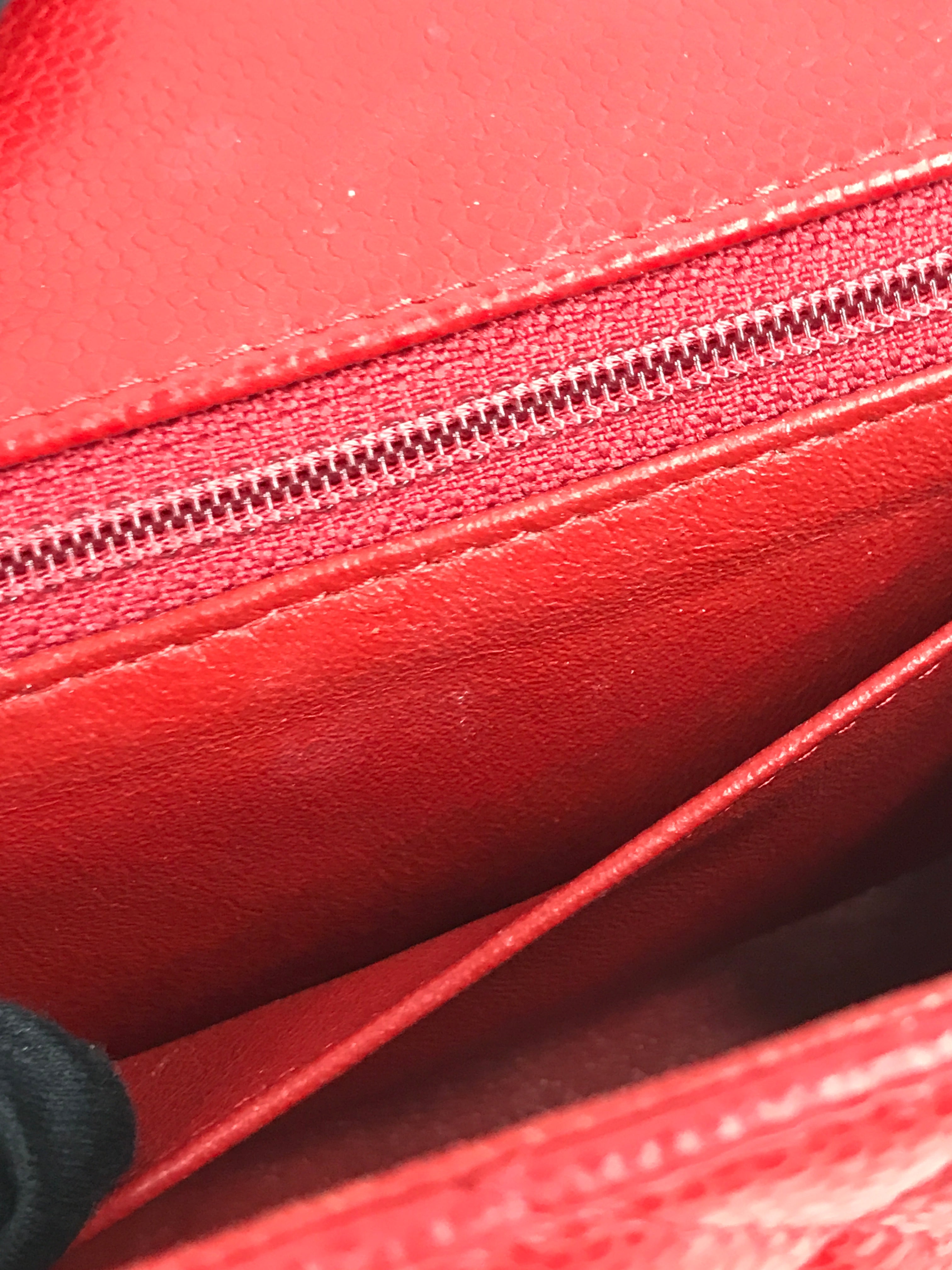 Red Quilted Caviar Mini Rectangle Flap w/RHW