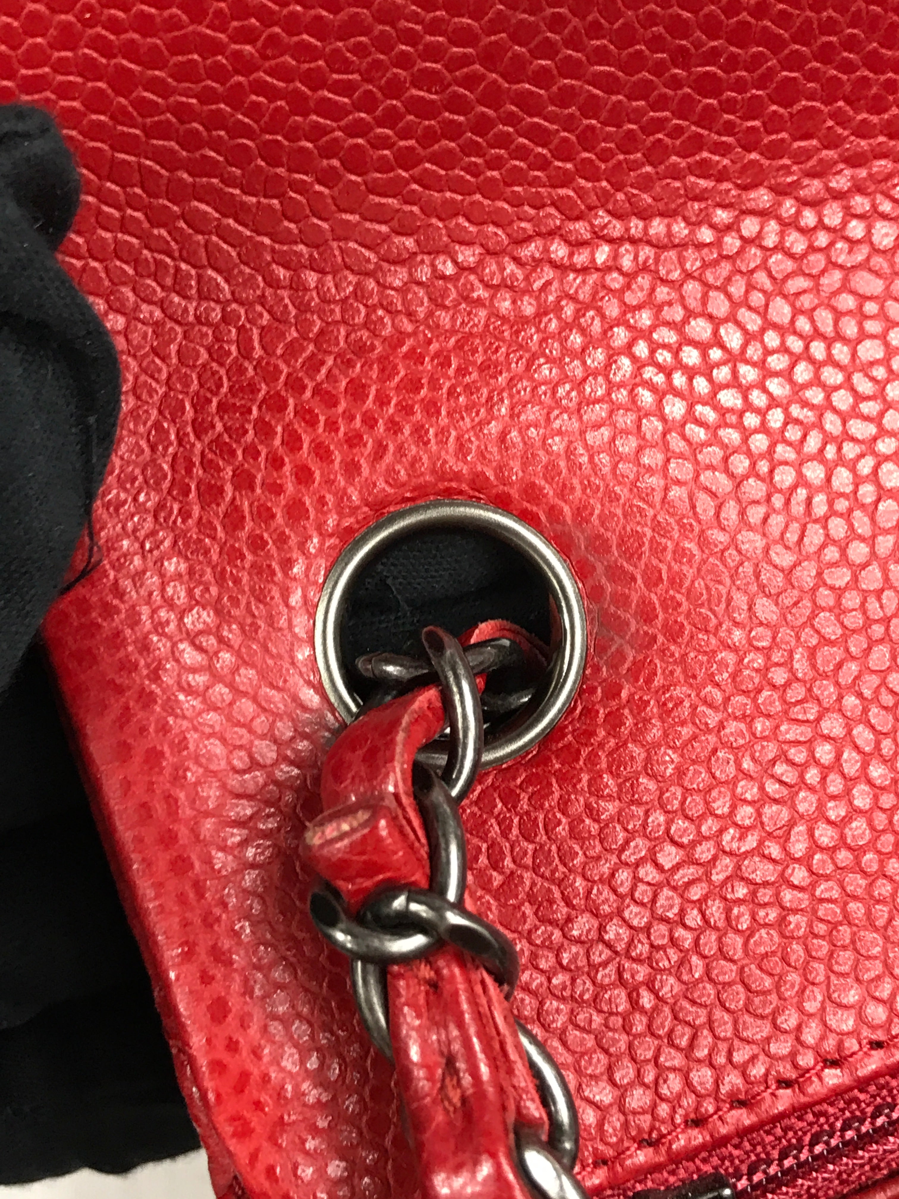Red Quilted Caviar Mini Rectangle Flap w/RHW