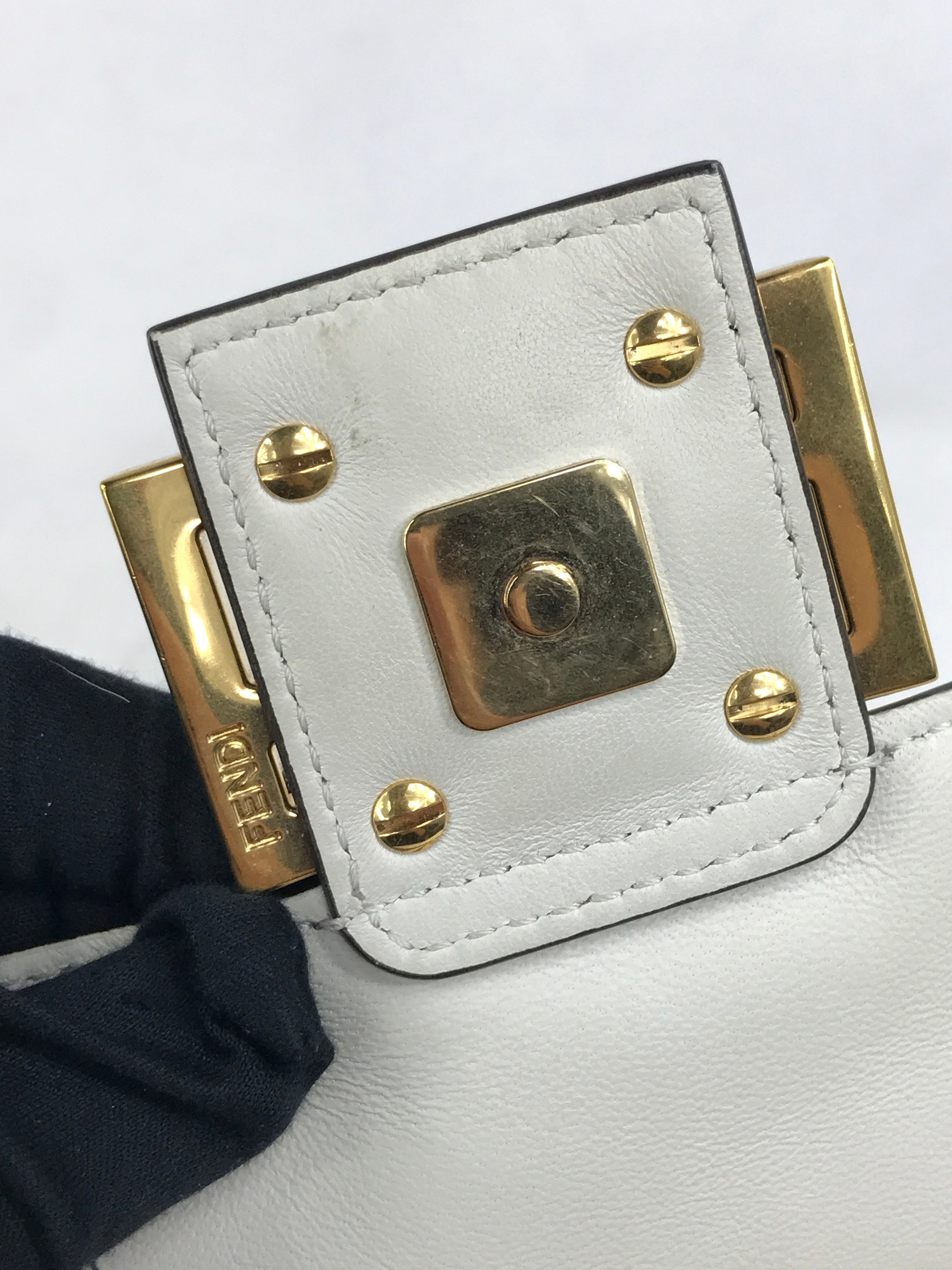 White Leather Medium Baguette Flap Bag W/GHW