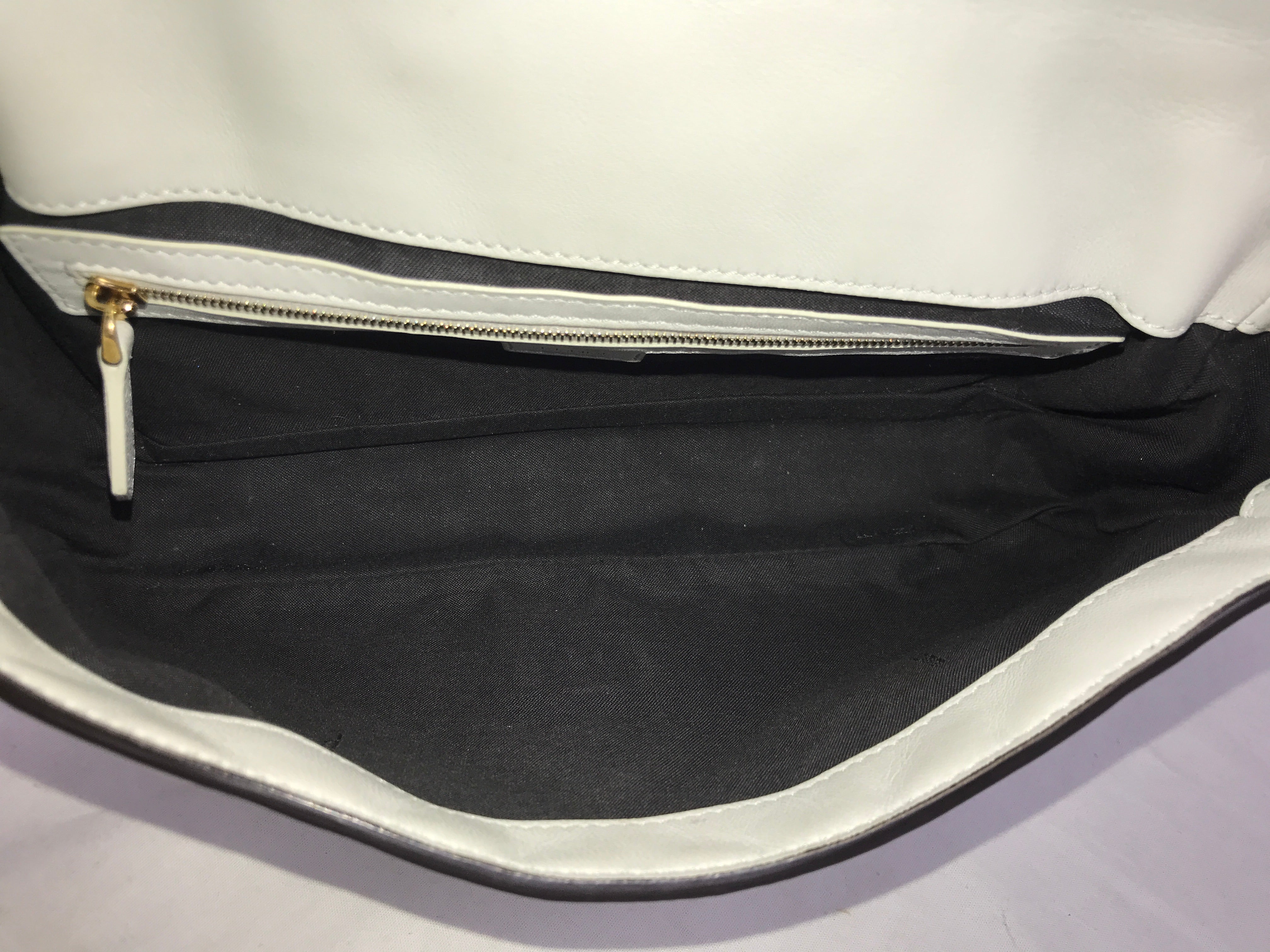 White Leather Medium Baguette Flap Bag W/GHW