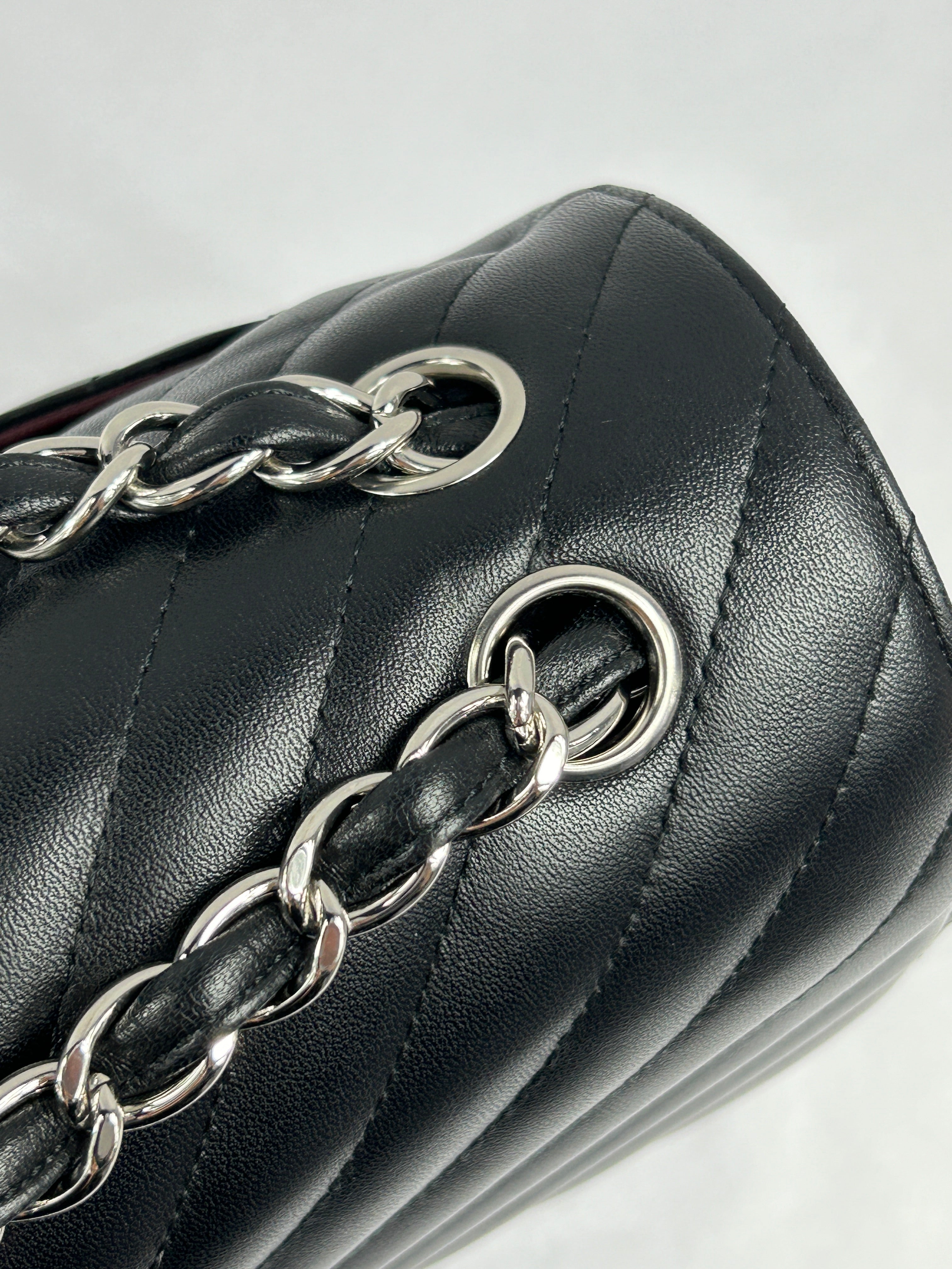 Black Chevron Lambskin Double Flap Jumbo w/SHW