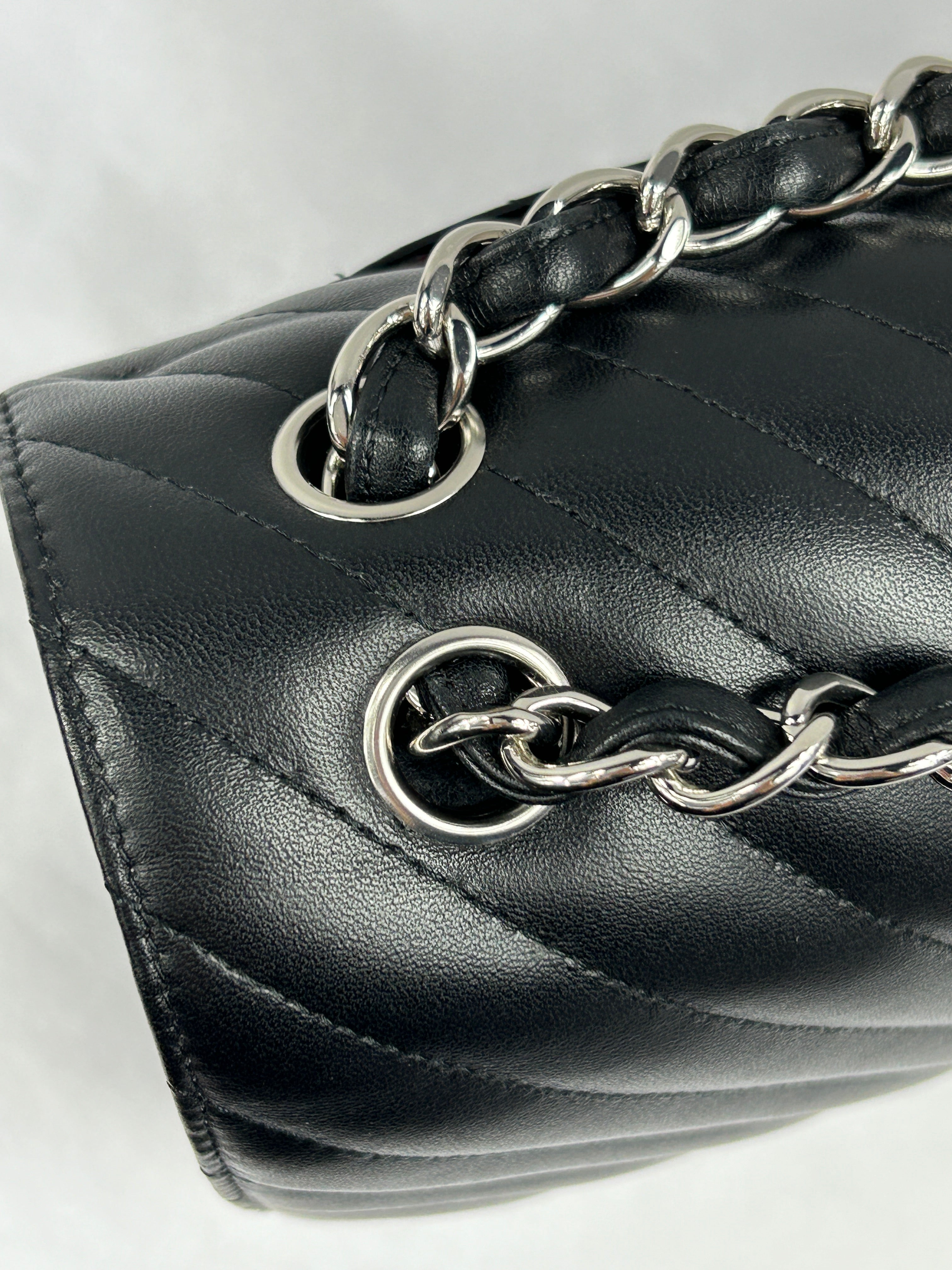 Black Chevron Lambskin Double Flap Jumbo w/SHW