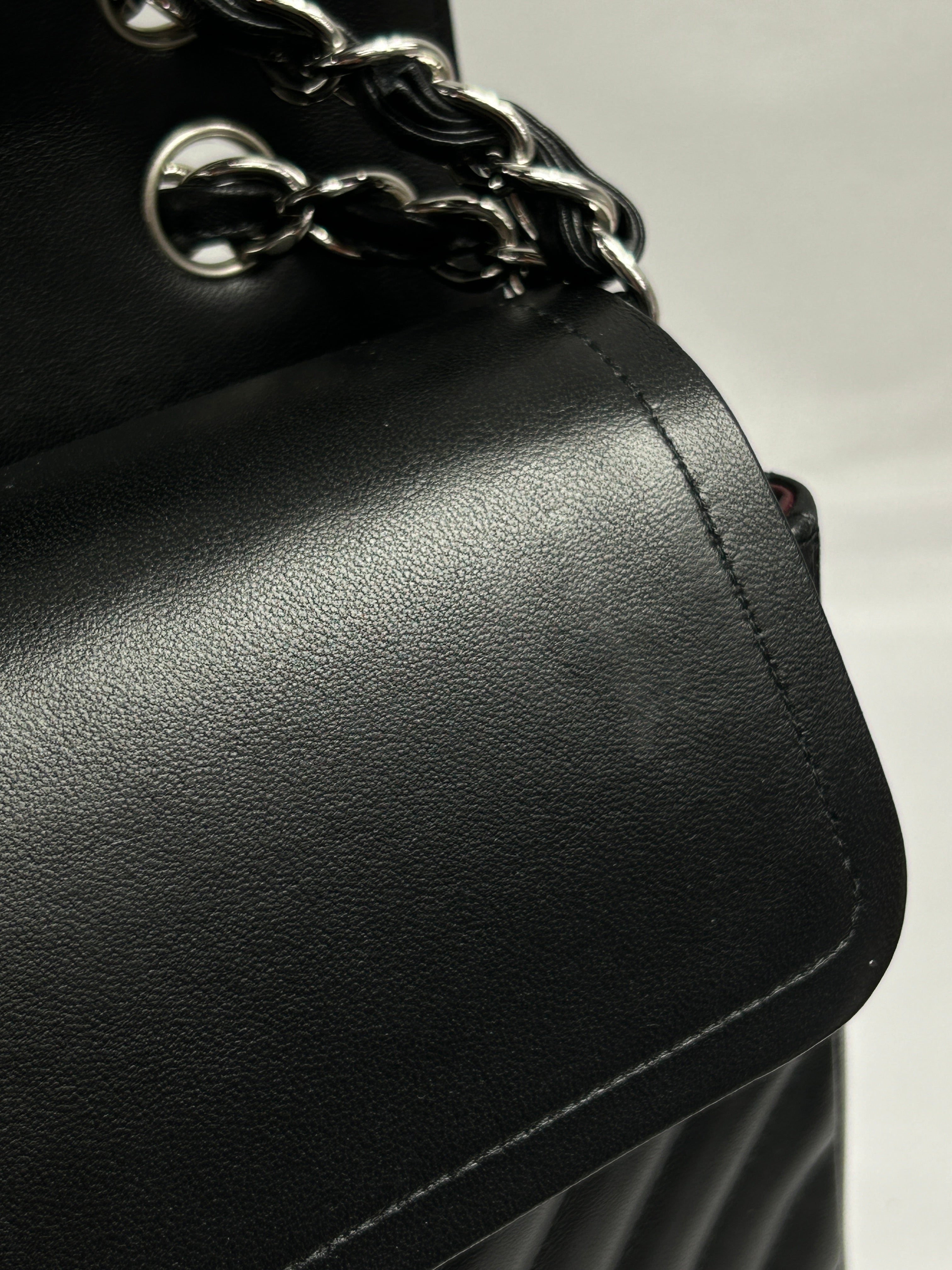 Black Chevron Lambskin Double Flap Jumbo w/SHW