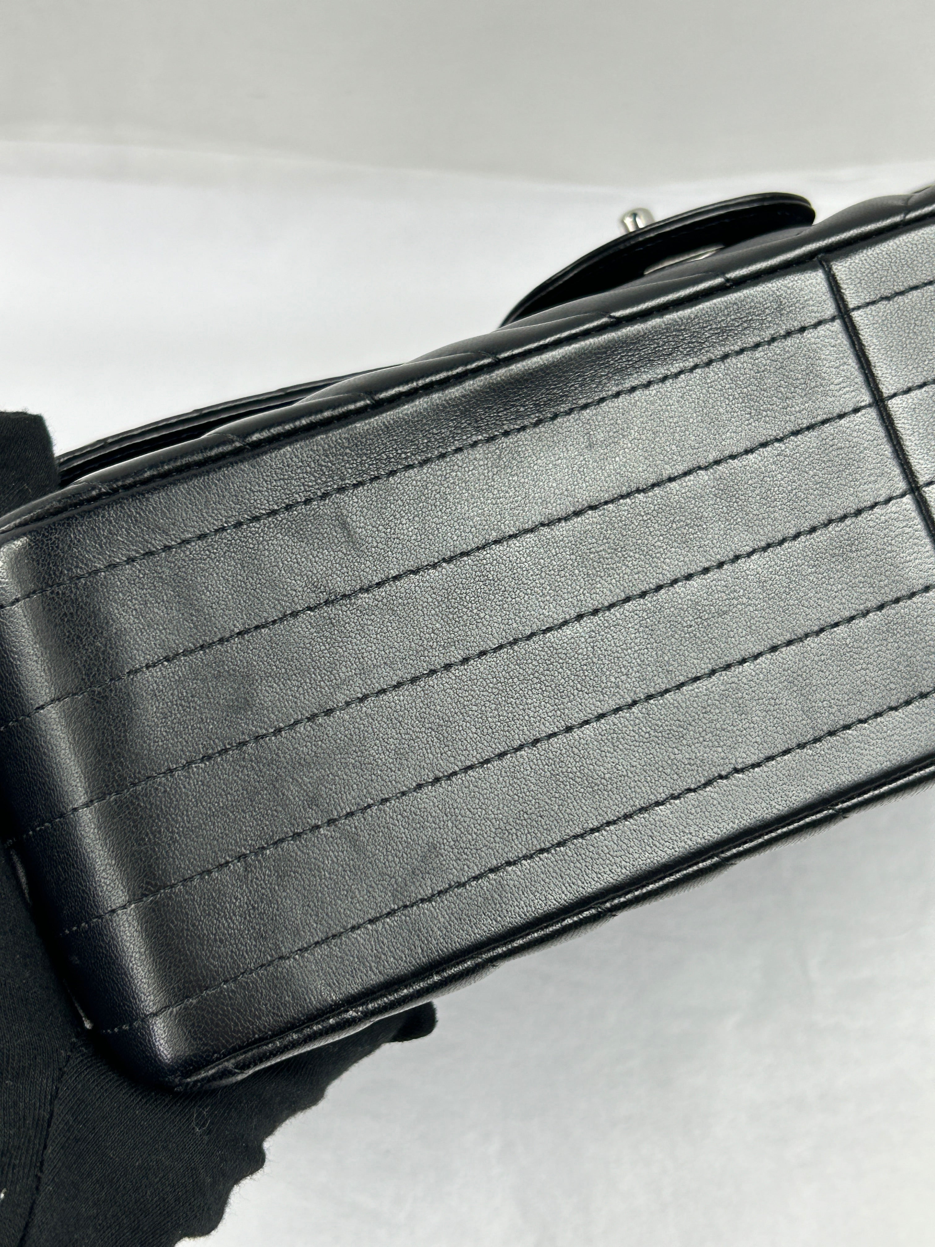 Black Chevron Lambskin Double Flap Jumbo w/SHW