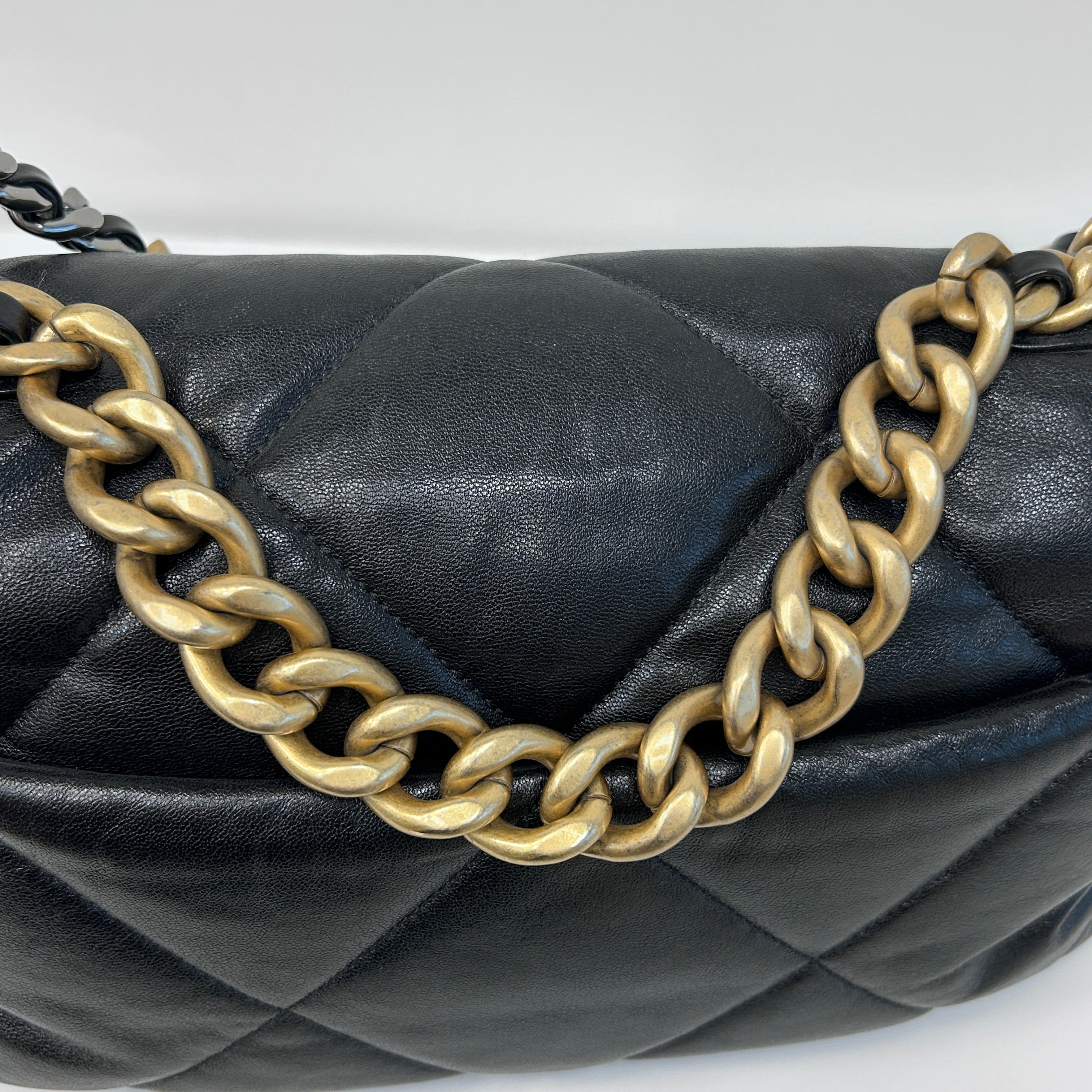 Chanel 19 Black Lambskin Large Flap Bag w/Mixed HW