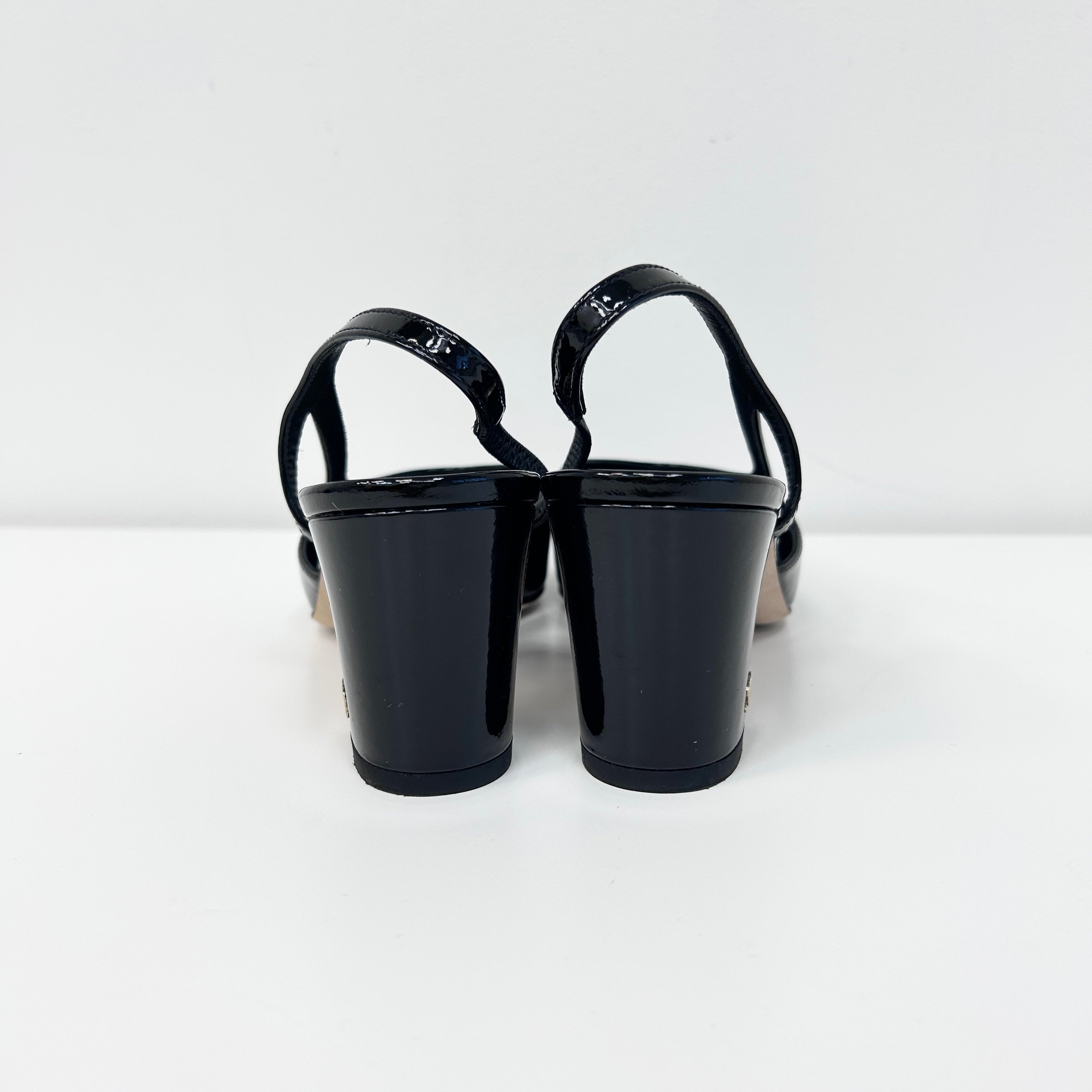 Black Patent Leather Cap Toe Slingback Sandals