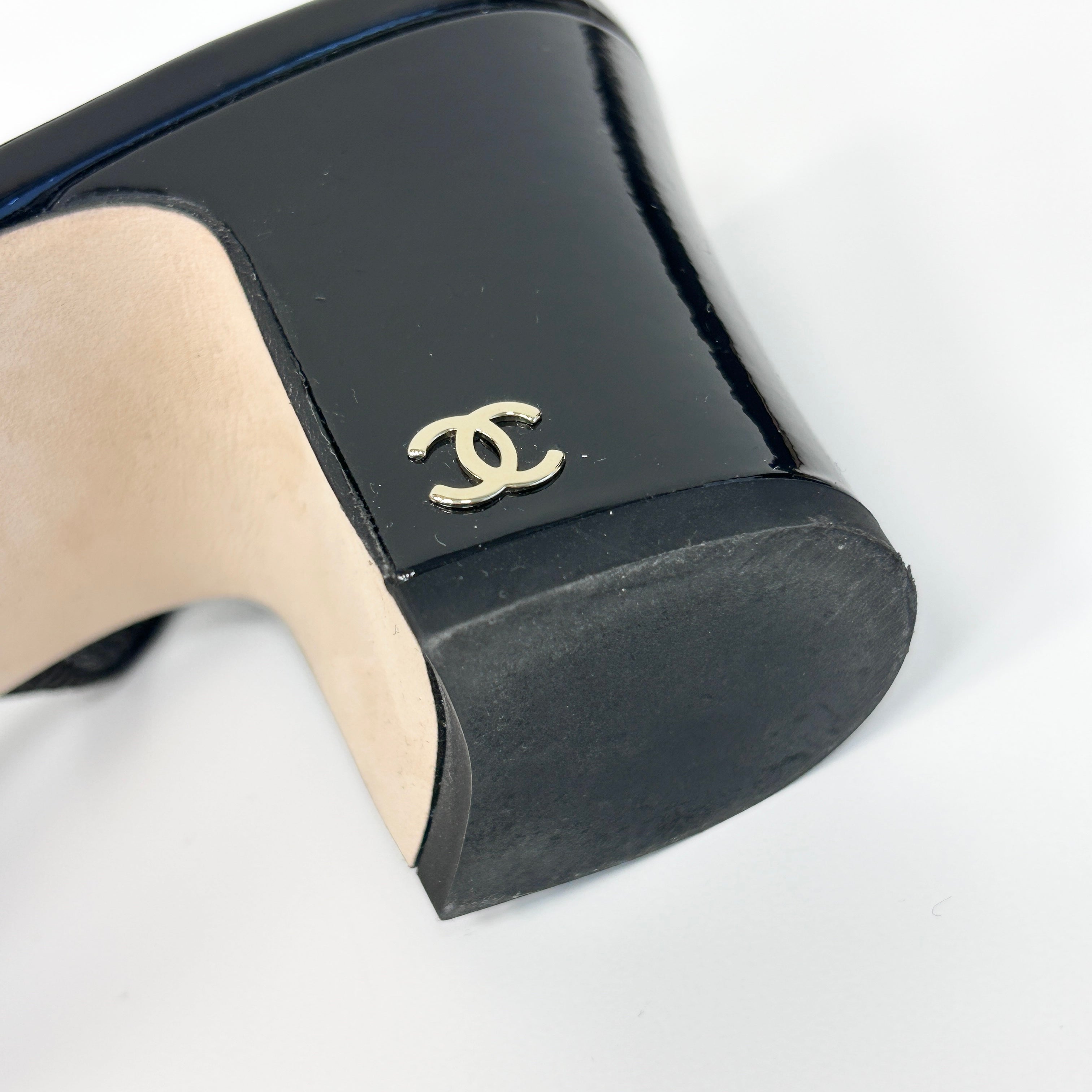 Black Patent Leather Cap Toe Slingback Sandals