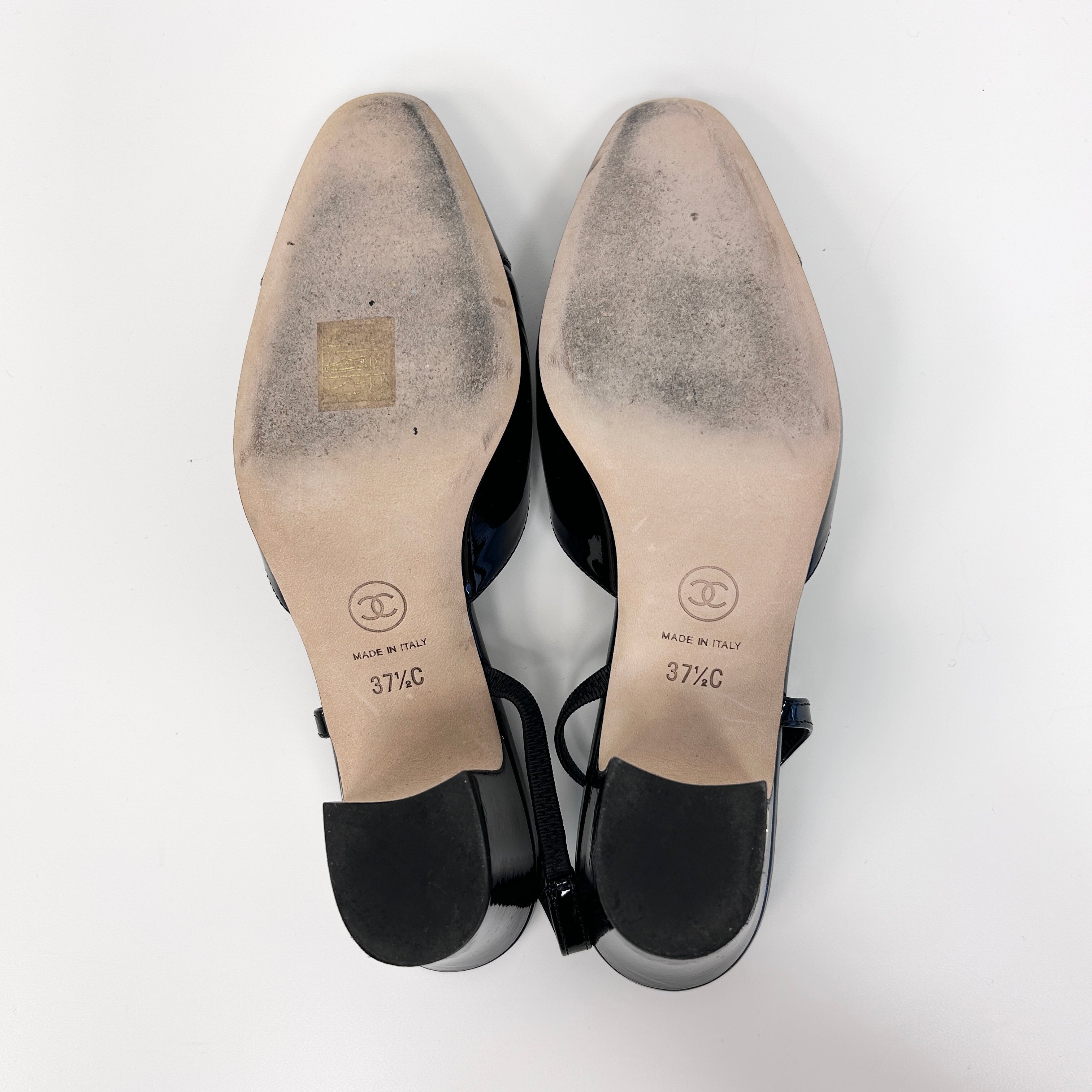 Black Patent Leather Cap Toe Slingback Sandals