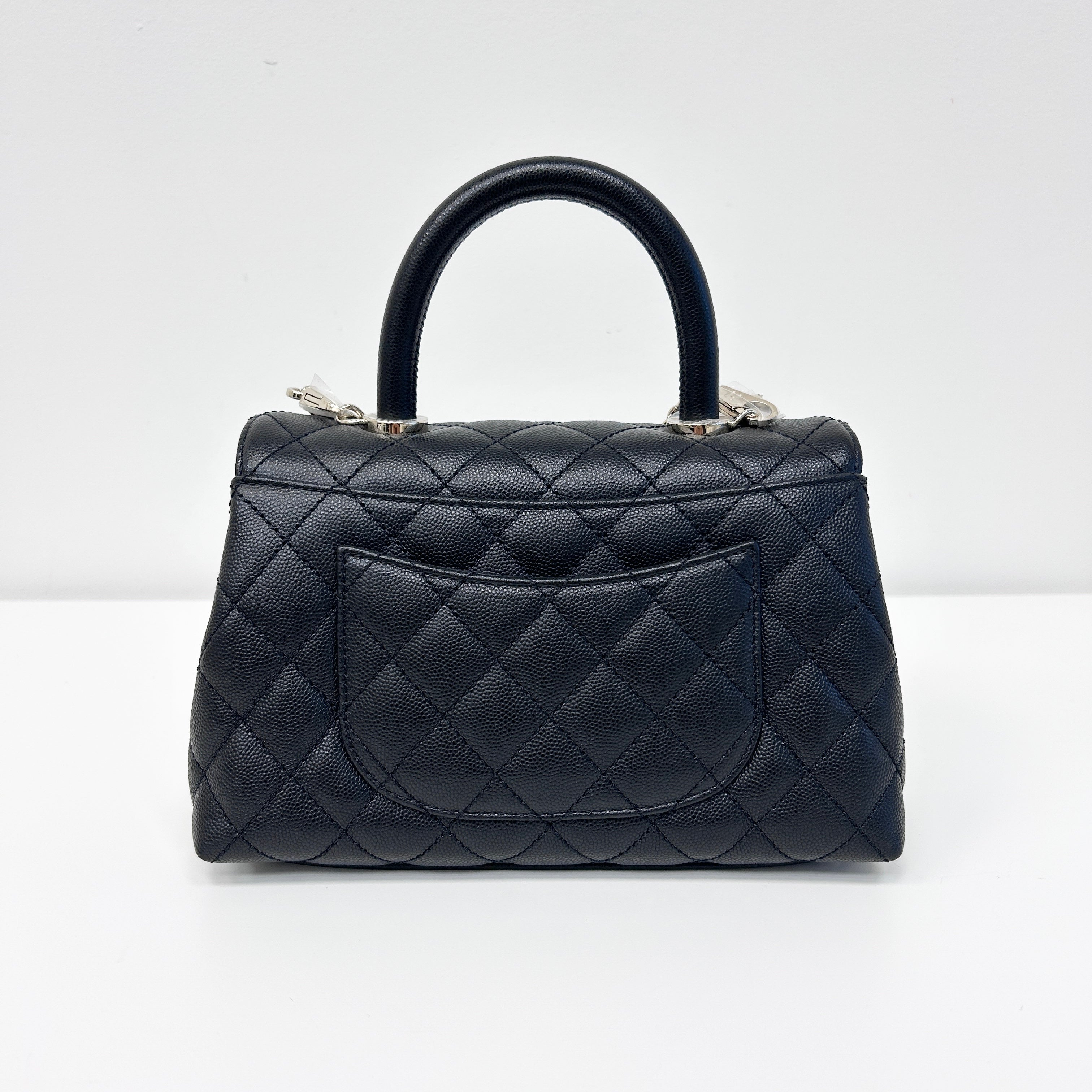 Black Quilted Caviar Leather Mini Coco Handle Bag w/LGHW