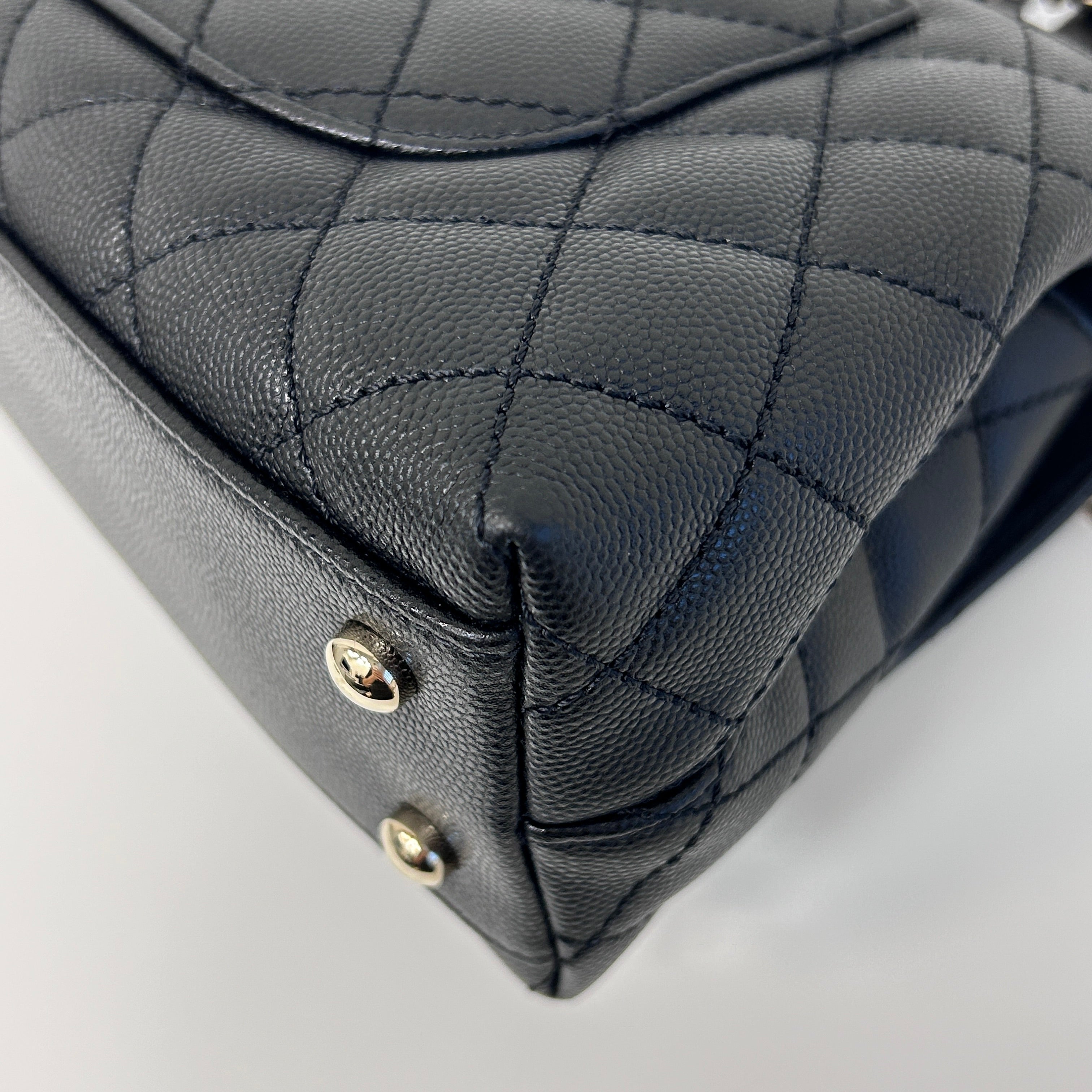 Black Quilted Caviar Leather Mini Coco Handle Bag w/LGHW