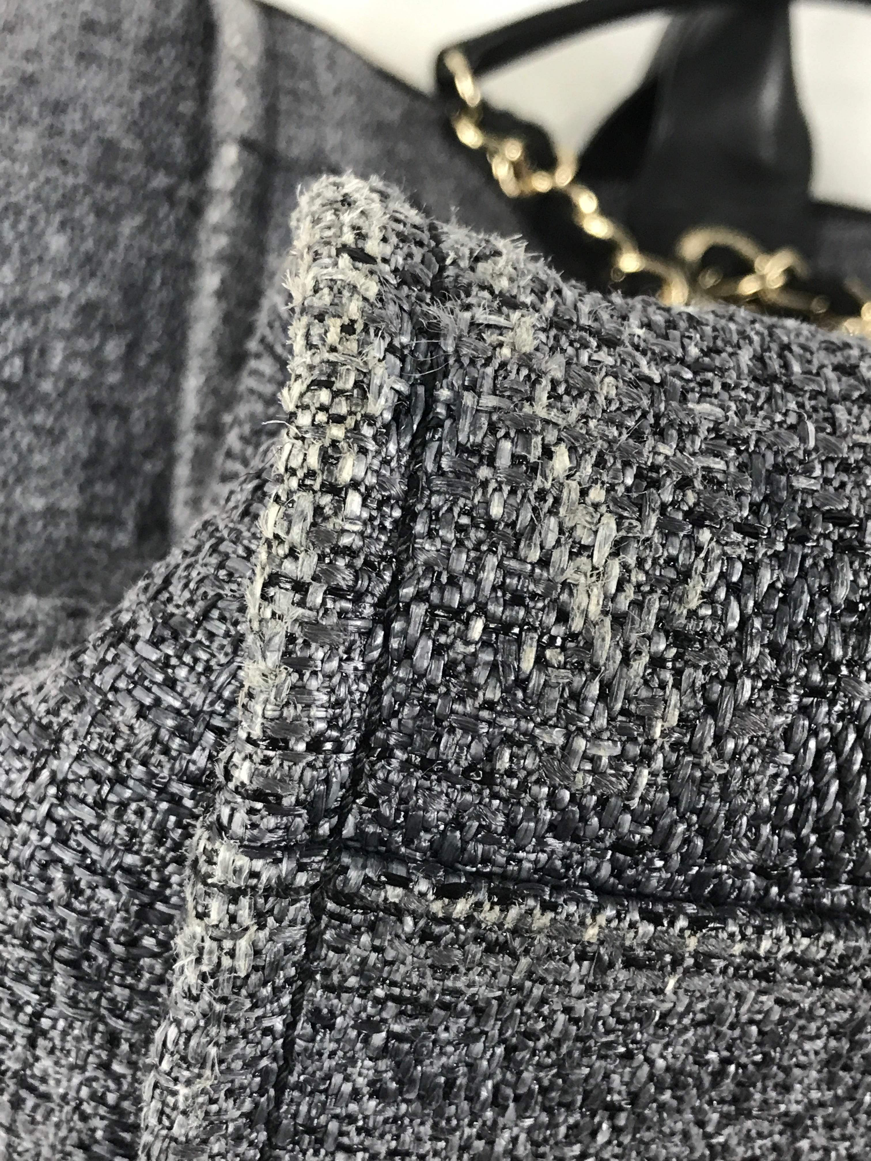 Black/Greyish Blue Small Tweed Raffia Deauville Tote w/GHW