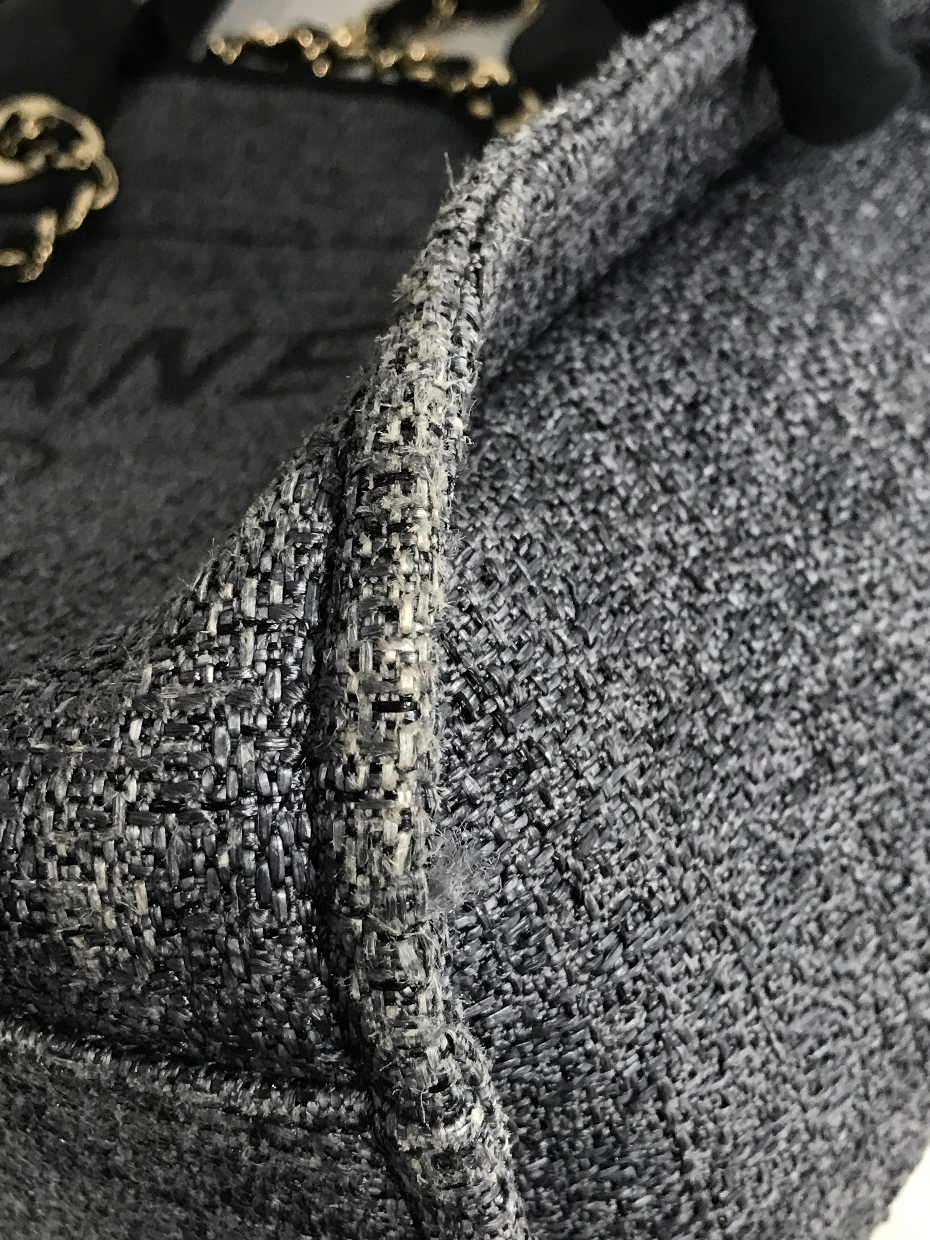 Black/Greyish Blue Small Tweed Raffia Deauville Tote w/GHW