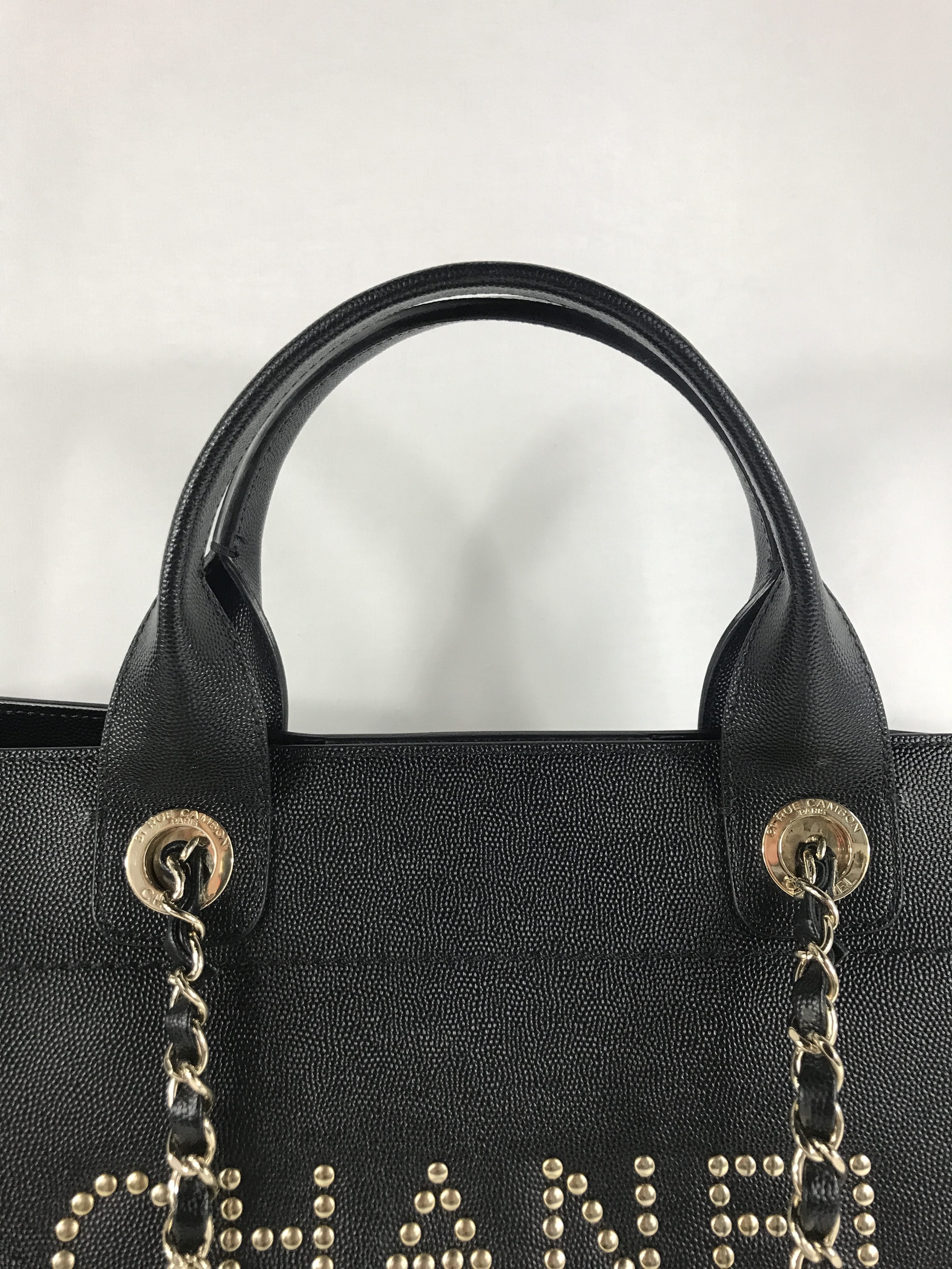 Black Caviar Leather Large Studded Deauville Bag w/GHW