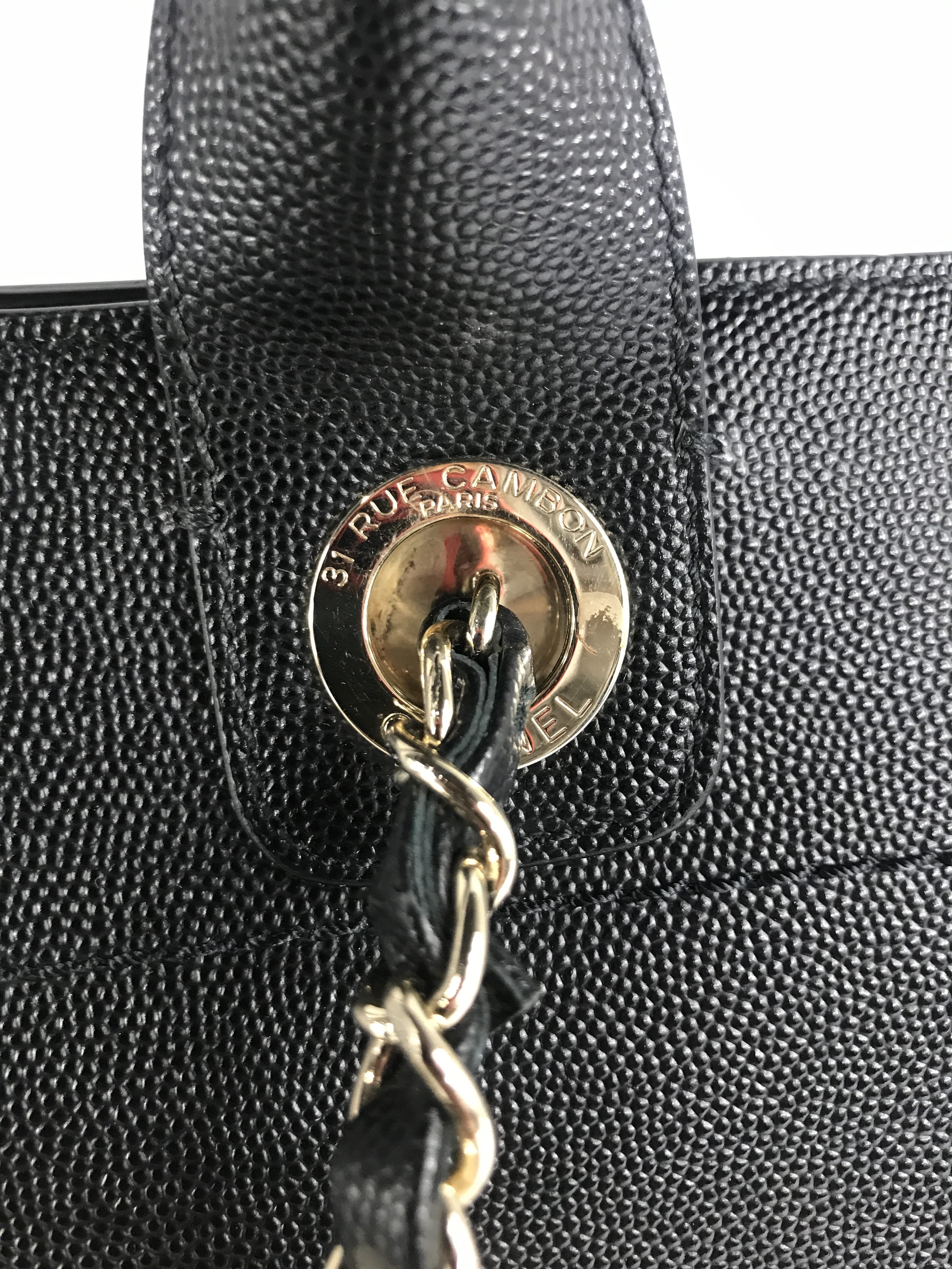 Black Caviar Leather Large Studded Deauville Bag w/GHW