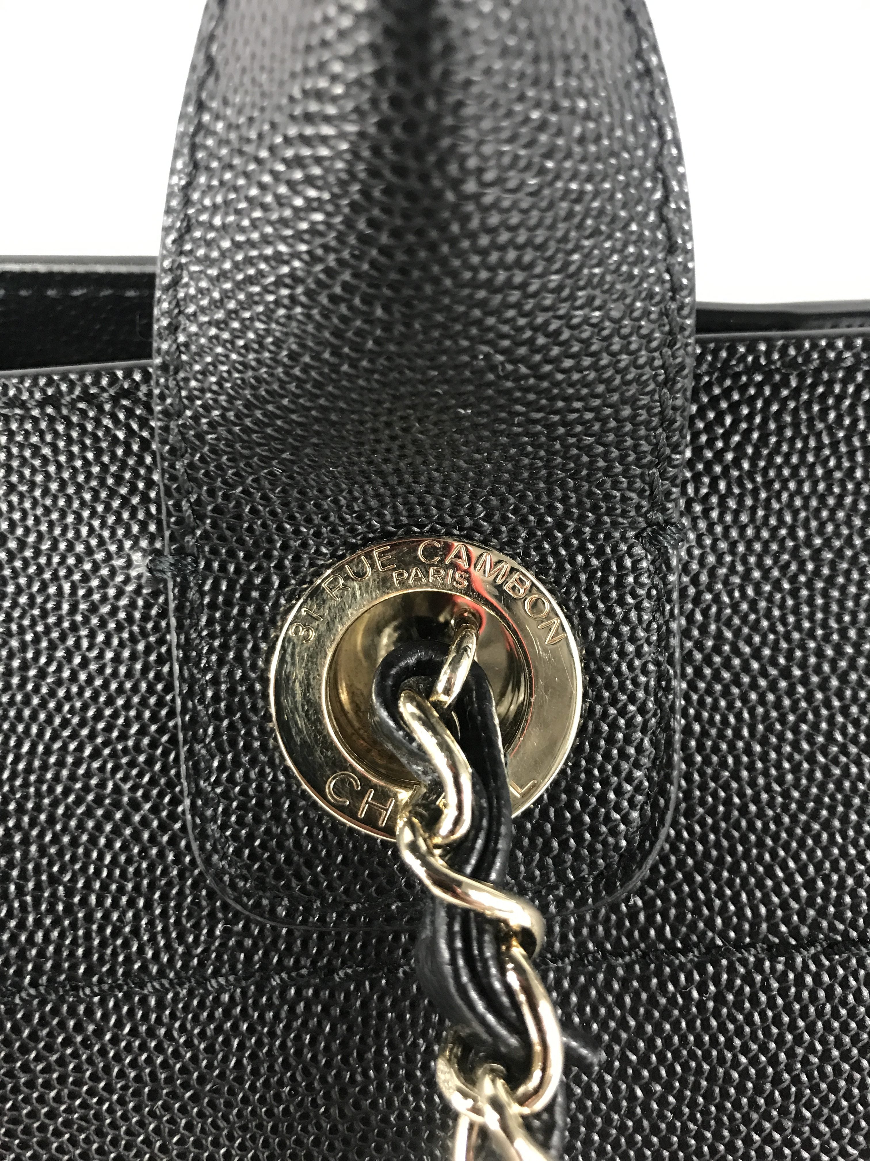 Black Caviar Leather Large Studded Deauville Bag w/GHW