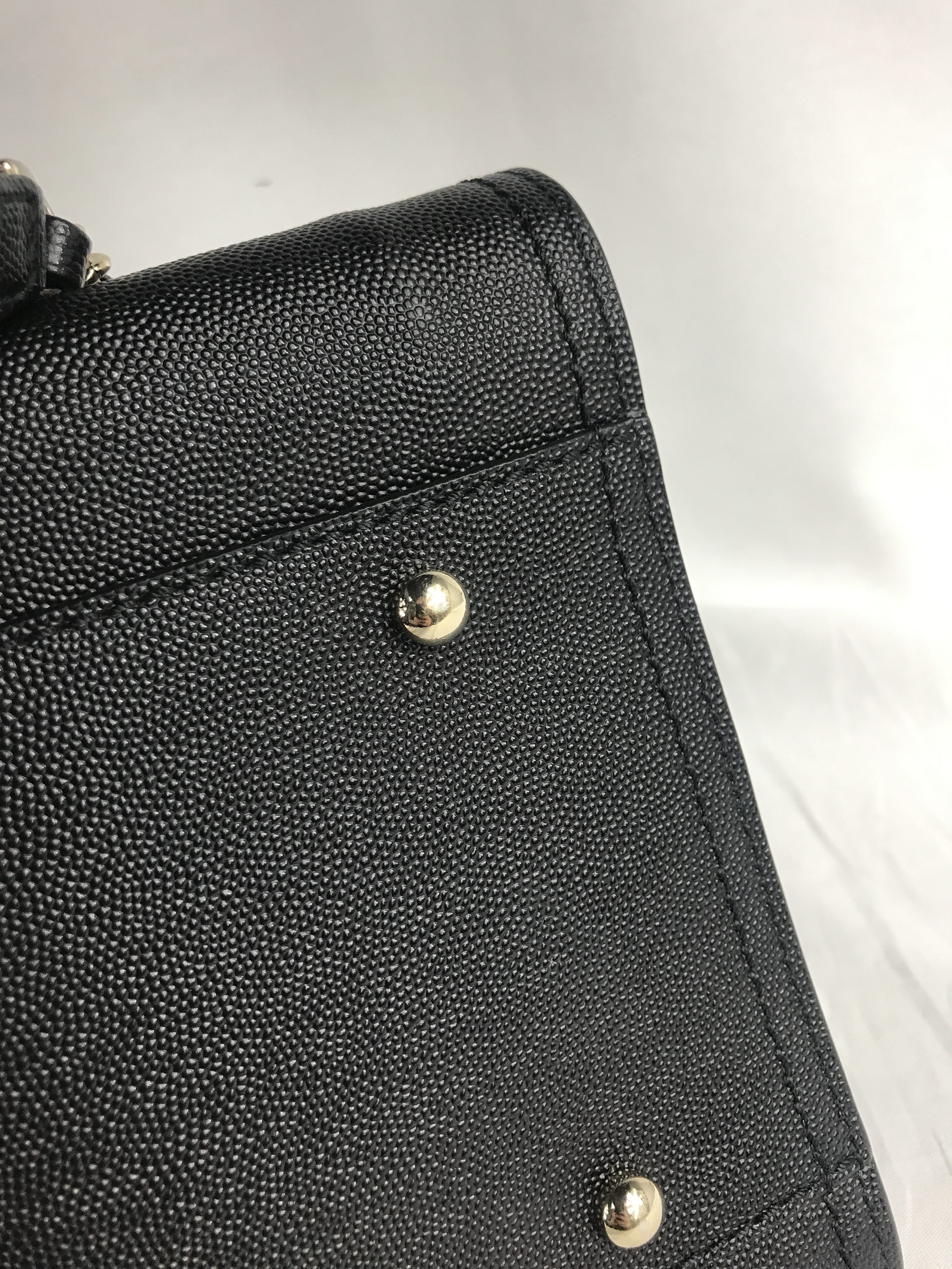 Black Caviar Leather Large Studded Deauville Bag w/GHW